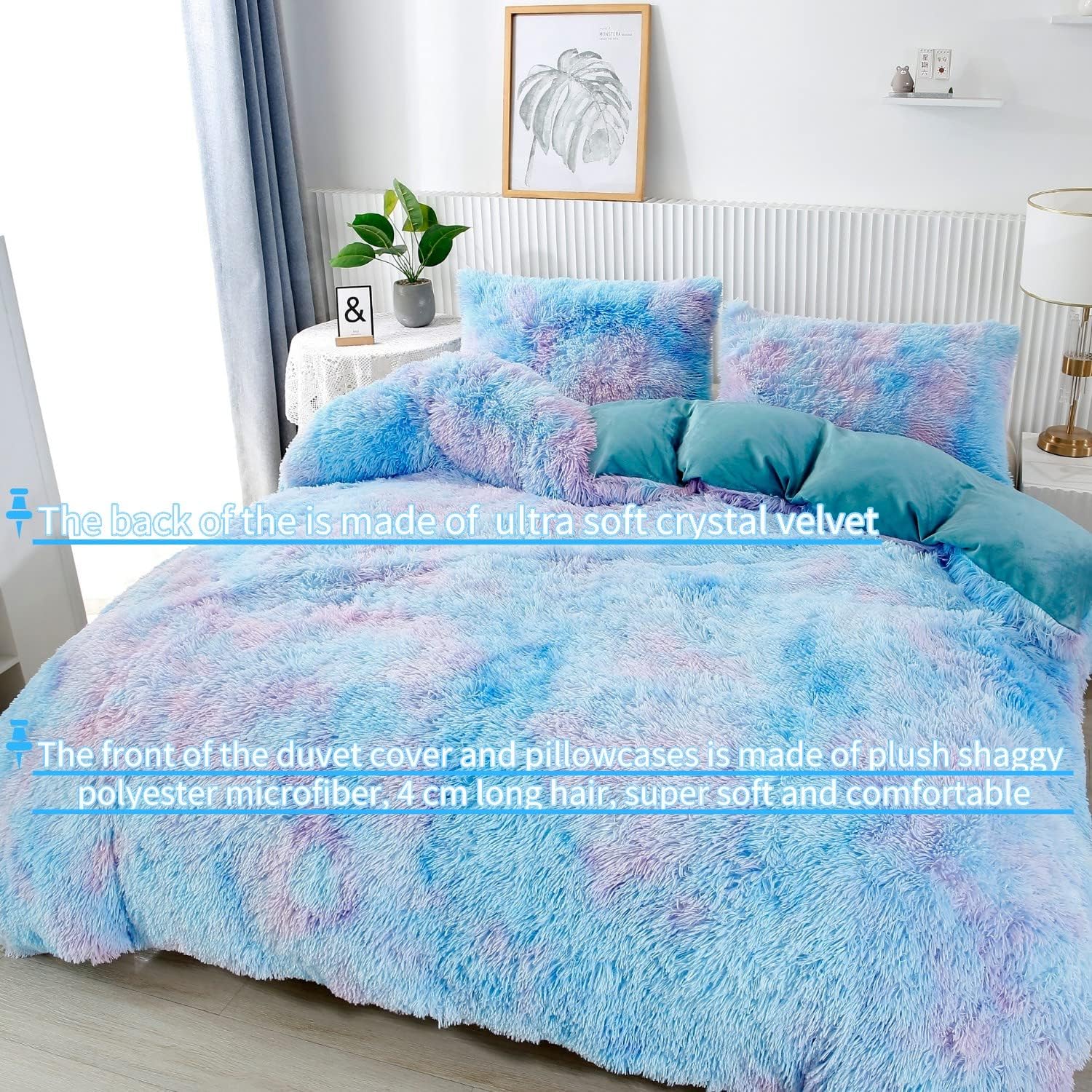 RYNGHIPY Fuzzy Faux Fur Duvet Cover Set Twin Size