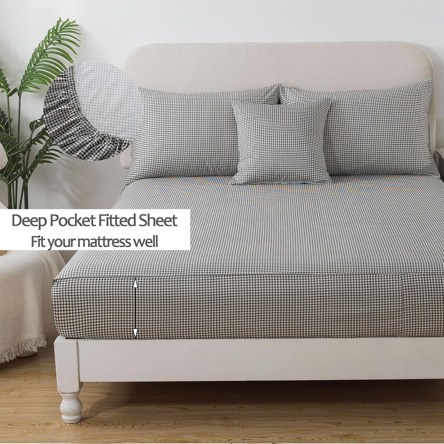FADFAY Cal King Black Plaid 100 Cotton Sheet Set