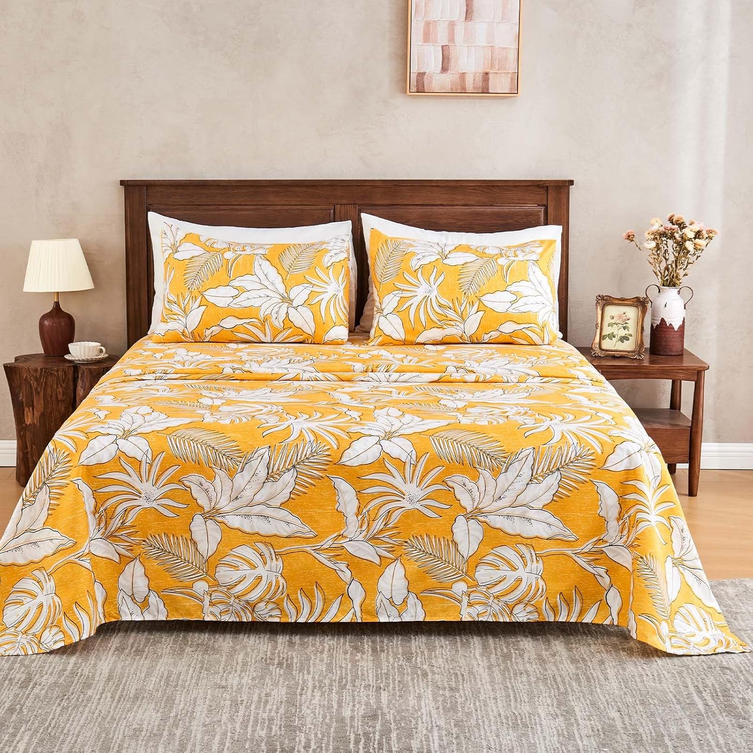 Gogreen 3PC Twin XL Sheet Set - Yellow Leaves