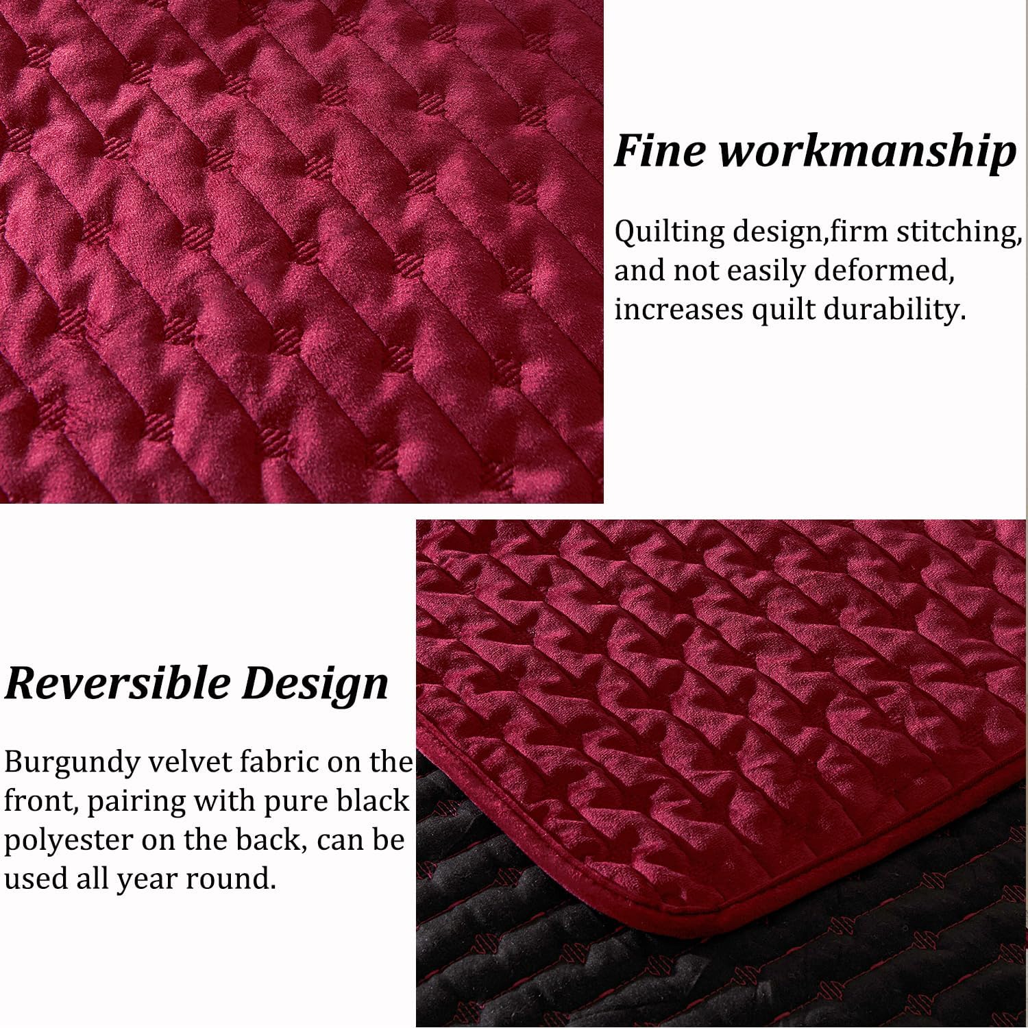 Cmfshape Velvet Quilt Set Queen Size Reversible 1