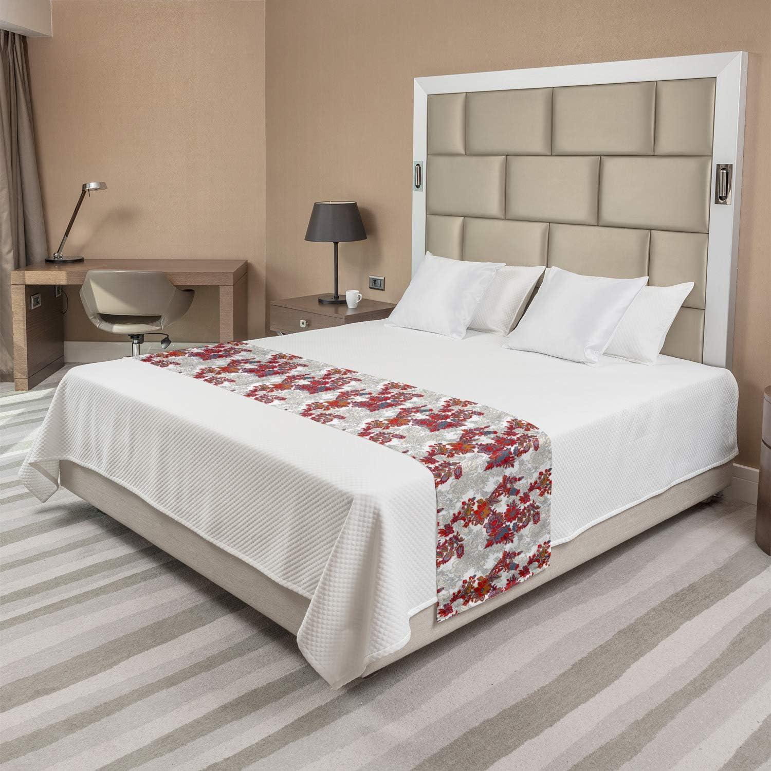Ambesonne Floral Bed Runner Queen Red Black 1