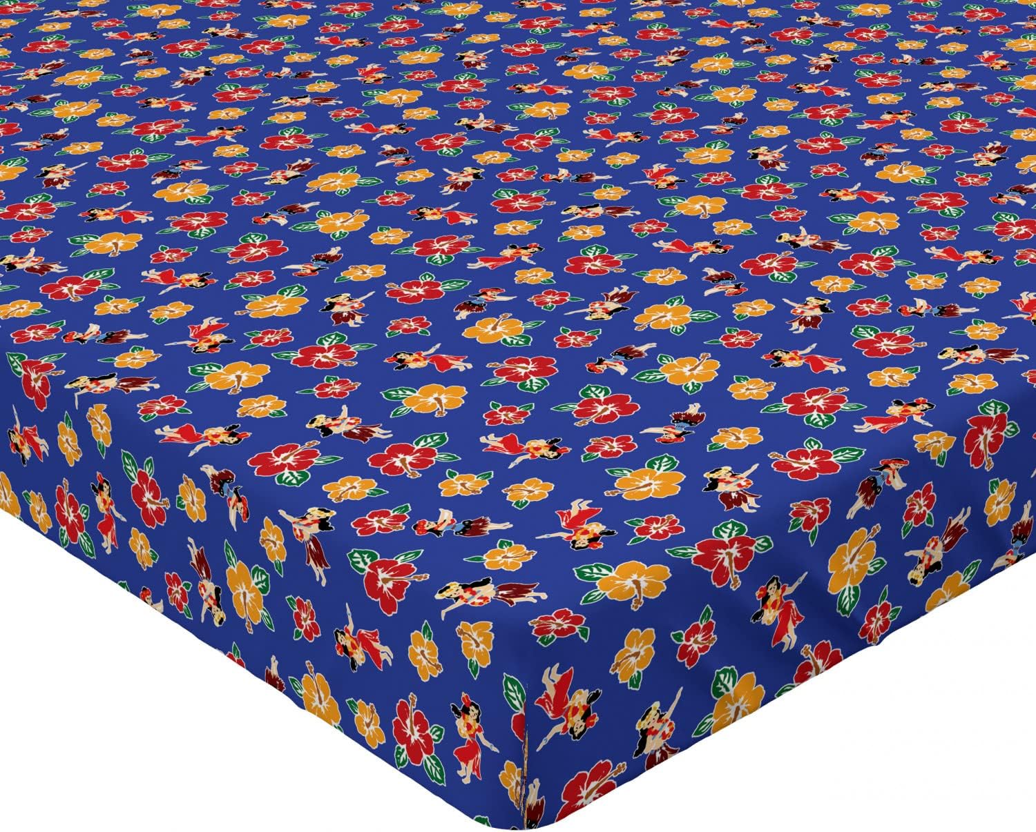 Ambesonne Hula Girl Fitted Sheet - Royal Blue Multicolor