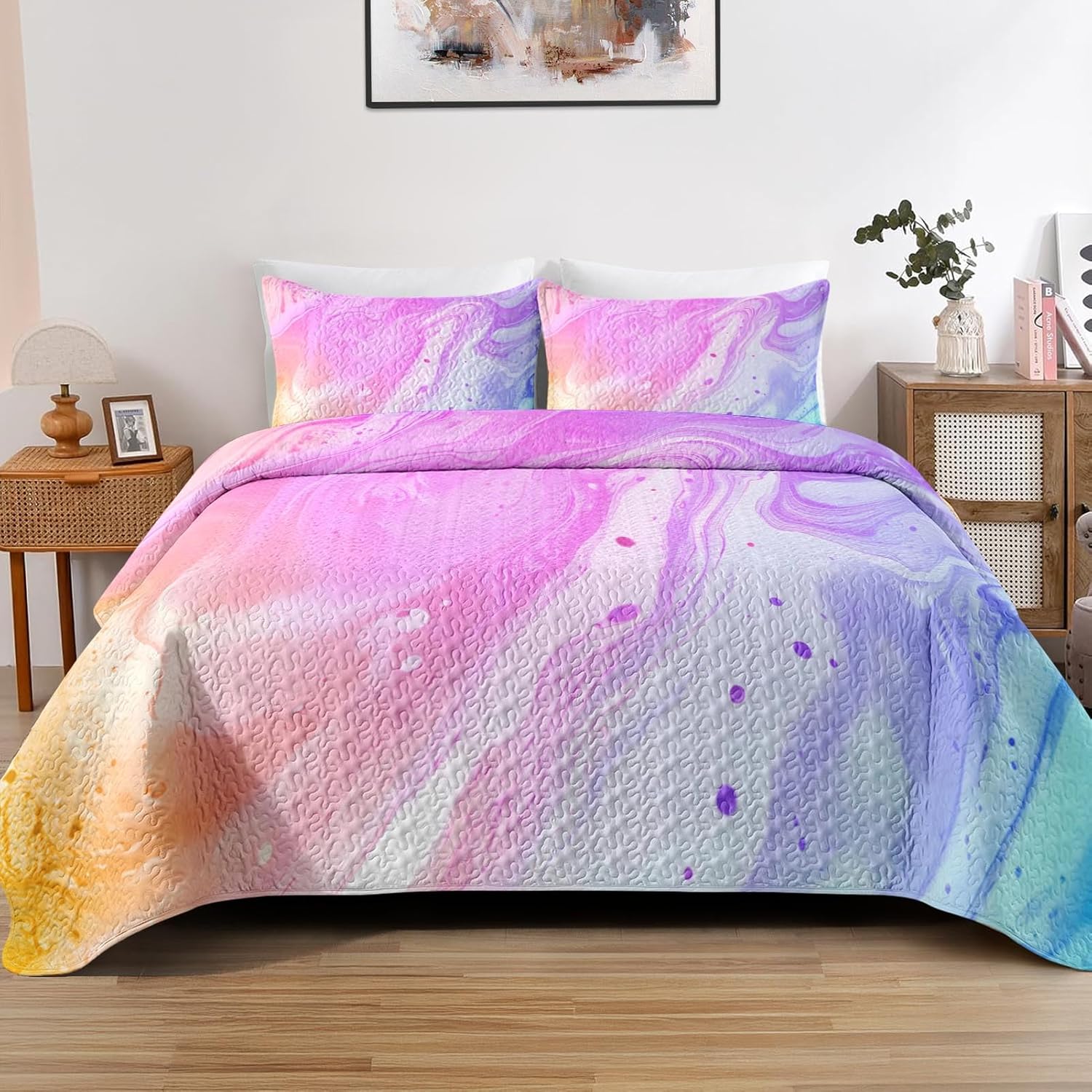 Pamnest Quilt Set FullQueen Size Tie Dye Marble 3 Pcs