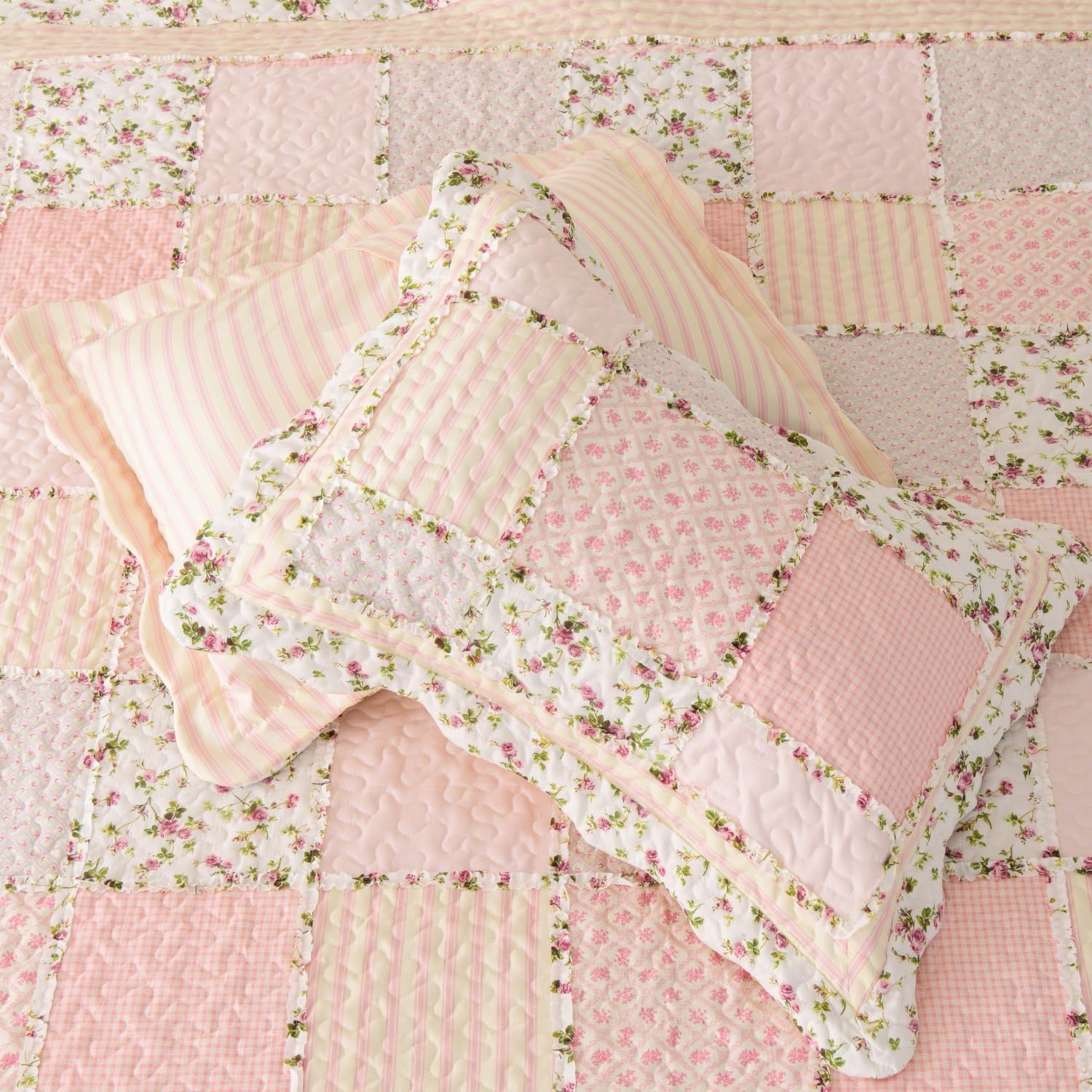 Cmfshape Floral Quilt Bedspread Queen Size 3 Piece Set