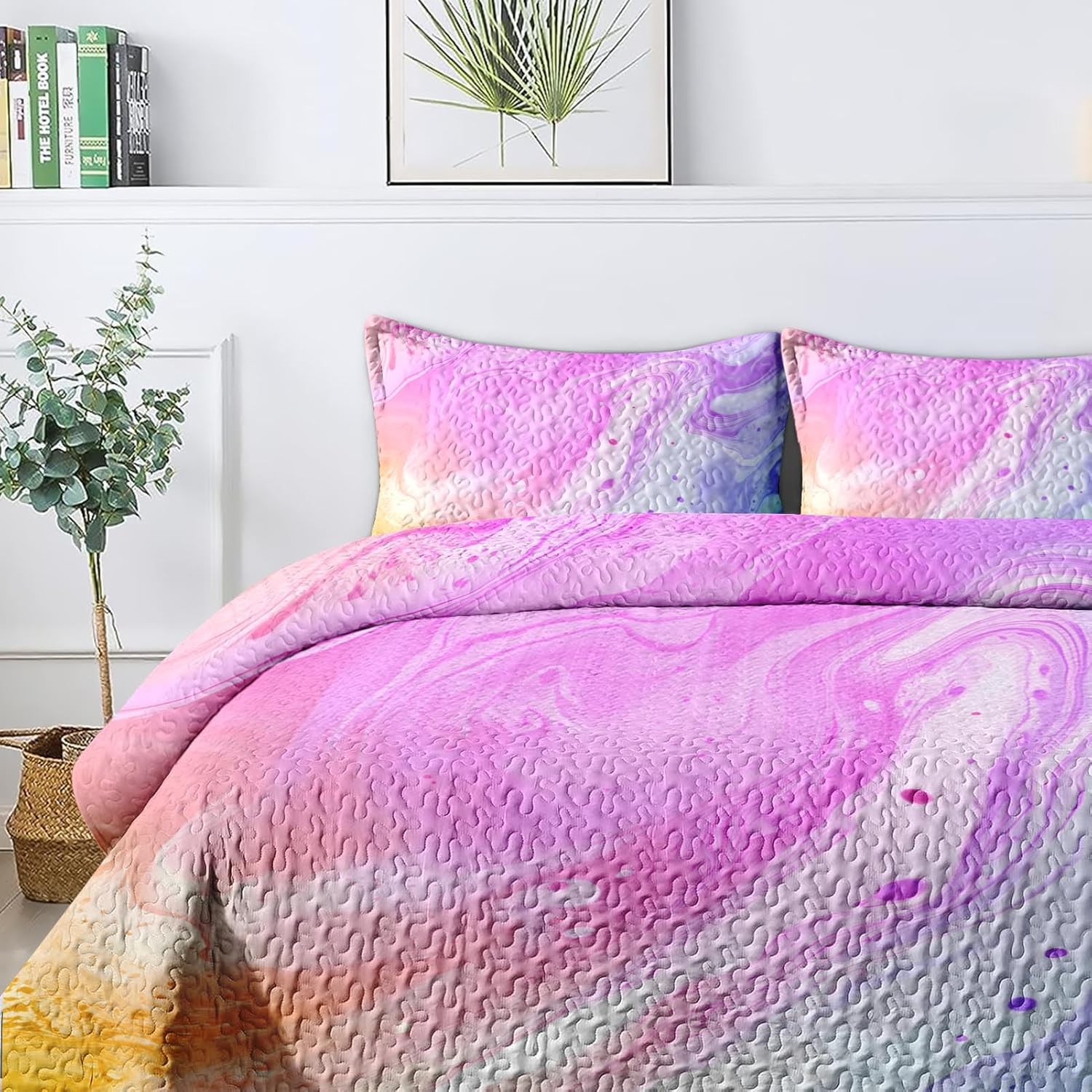 Pamnest Quilt Set FullQueen Size Tie Dye Marble 3 Pcs