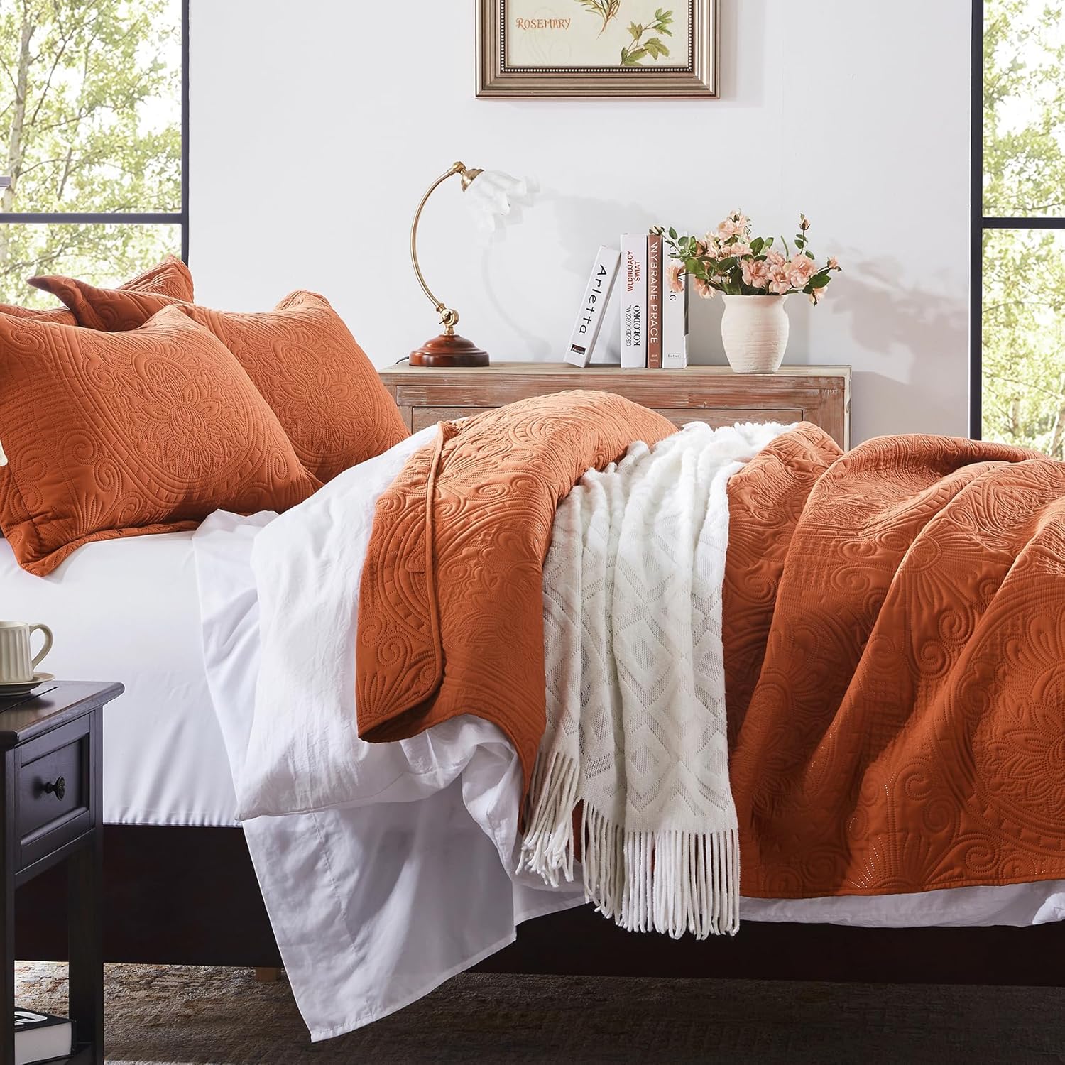 Anluoer Quilt Set Burnt Orange Embossed