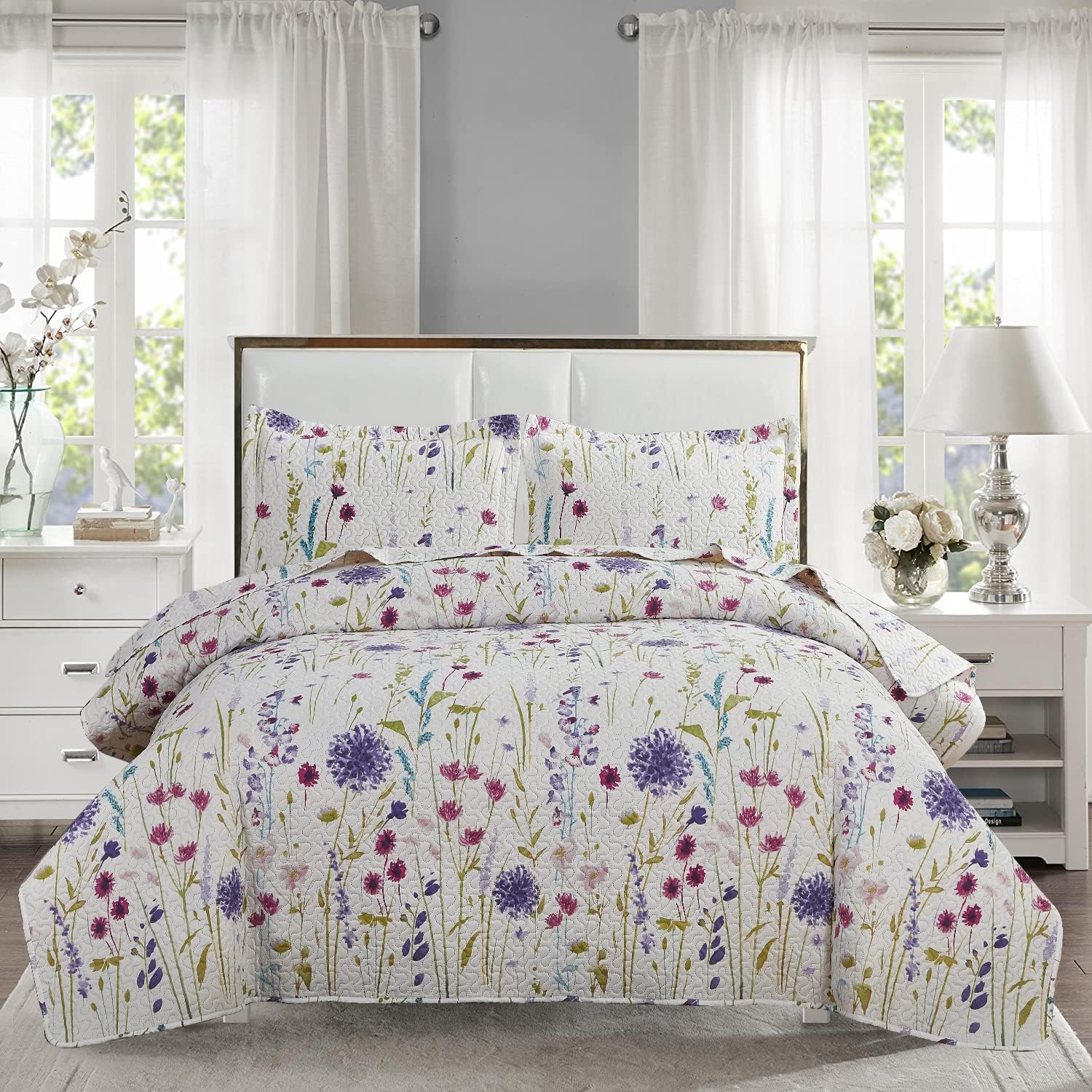 Ycosy Floral Quilt Set Twin Size Summer Reversible Bedspread