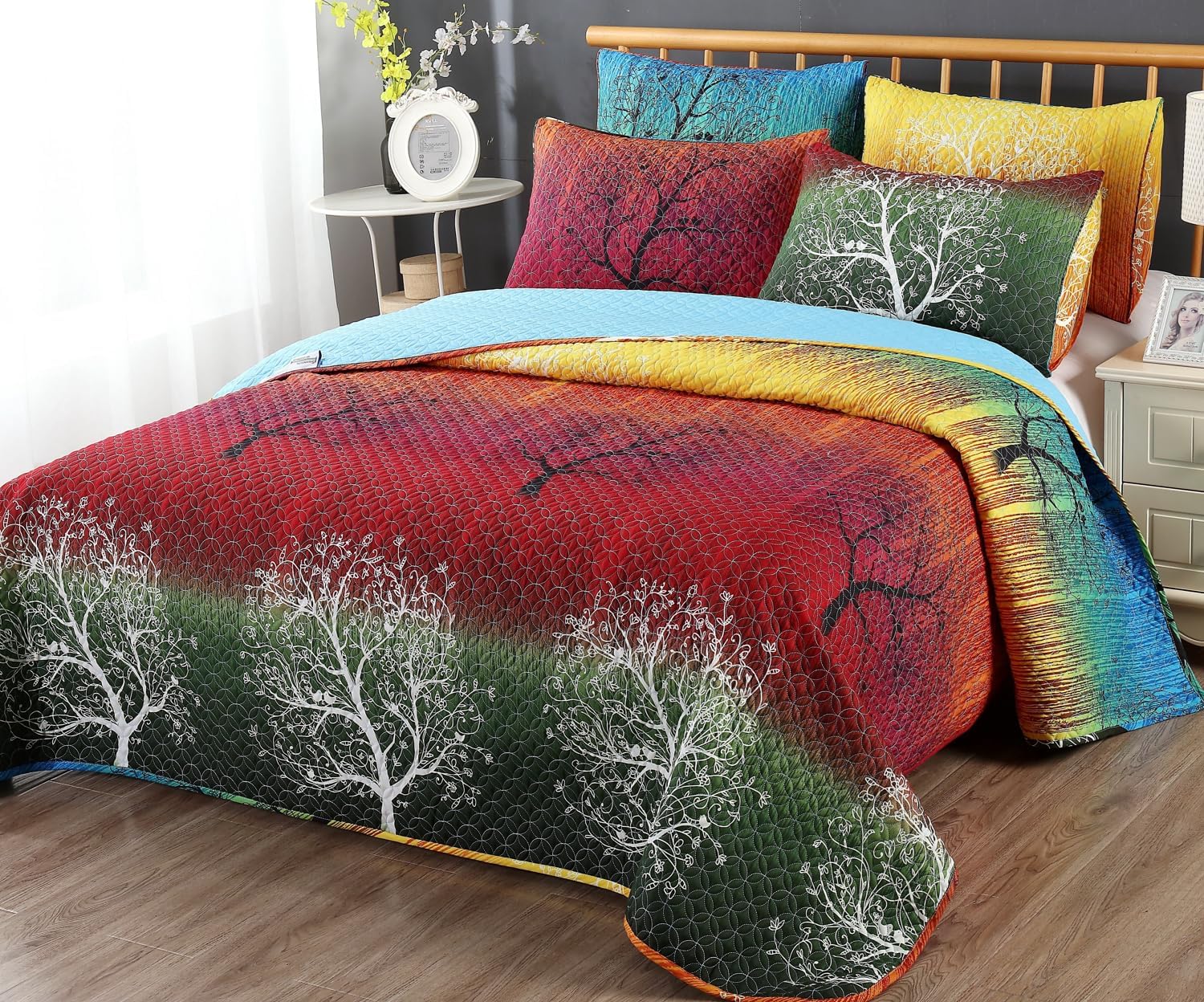 Swanson Beddings Rainbow Tree 5 Piece Quilt Set Queen