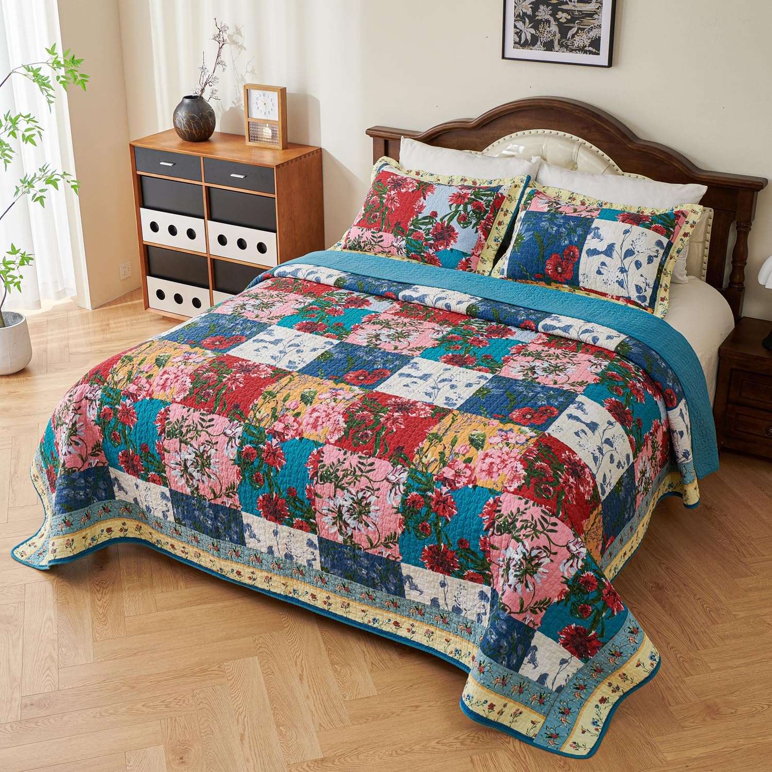 EVENHUG 100 Cotton Patchwork Queen Quilt Set