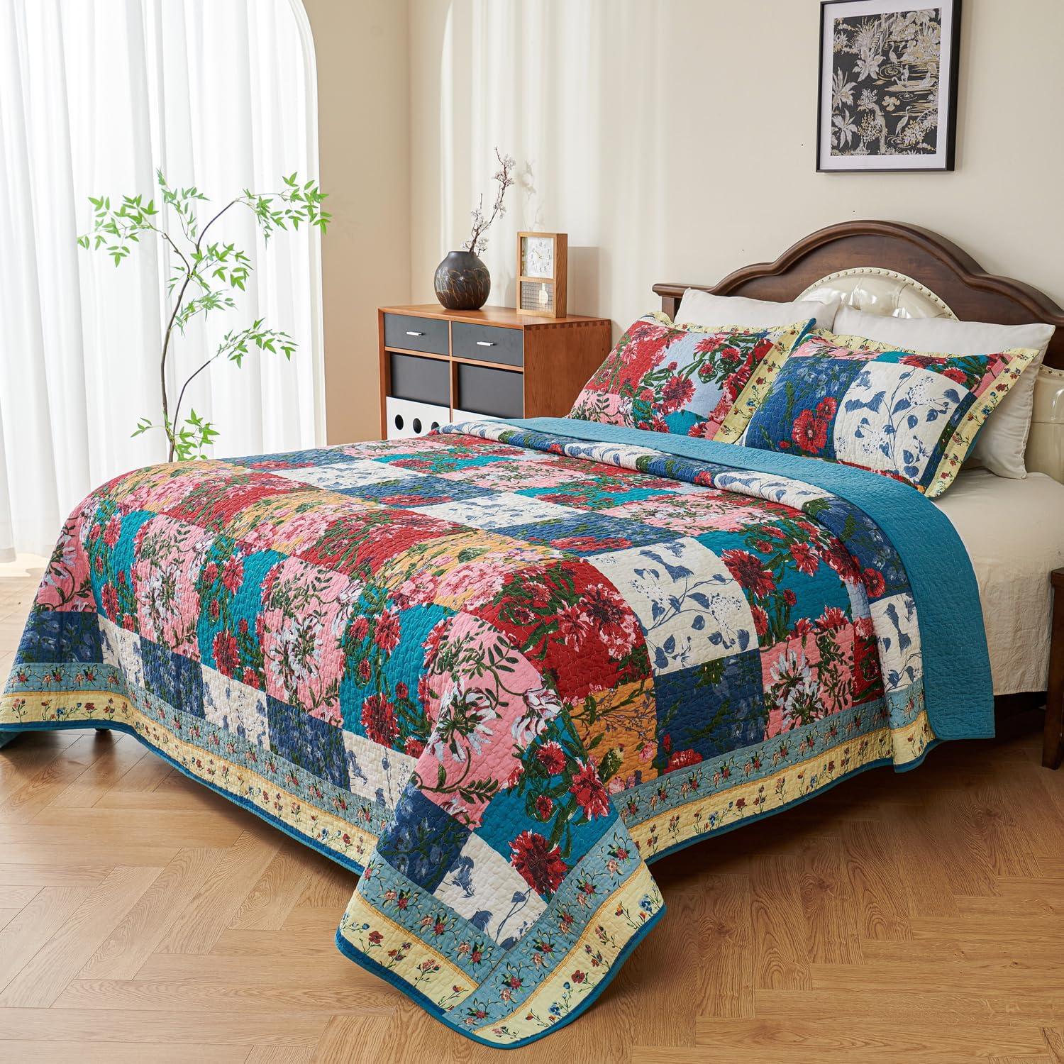 EVENHUG 100 Cotton Patchwork Queen Quilt Set