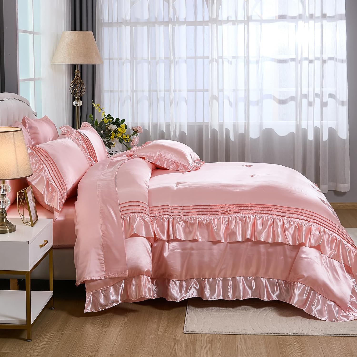 Bedbay Pink Satin 8-Piece Queen Comforter Set 1