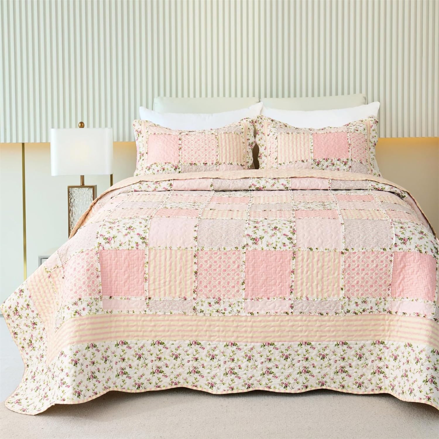 Cmfshape Floral Quilt Bedspread Queen Size 3 Piece Set
