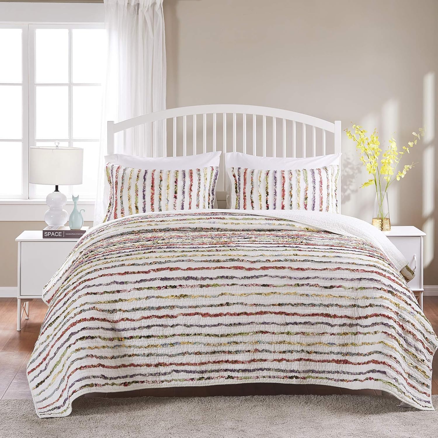 Greenland Home - GL-1104YK Bella Ruffled Quilt Set 3-Piece KingCal King Multi