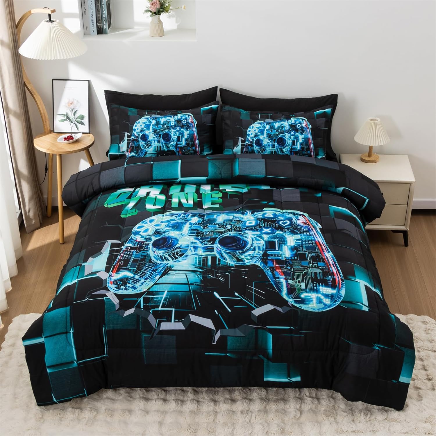 Aimuan Gamer Gaming Bedding Set 3D Gamepad Comforter Twin 6PCS