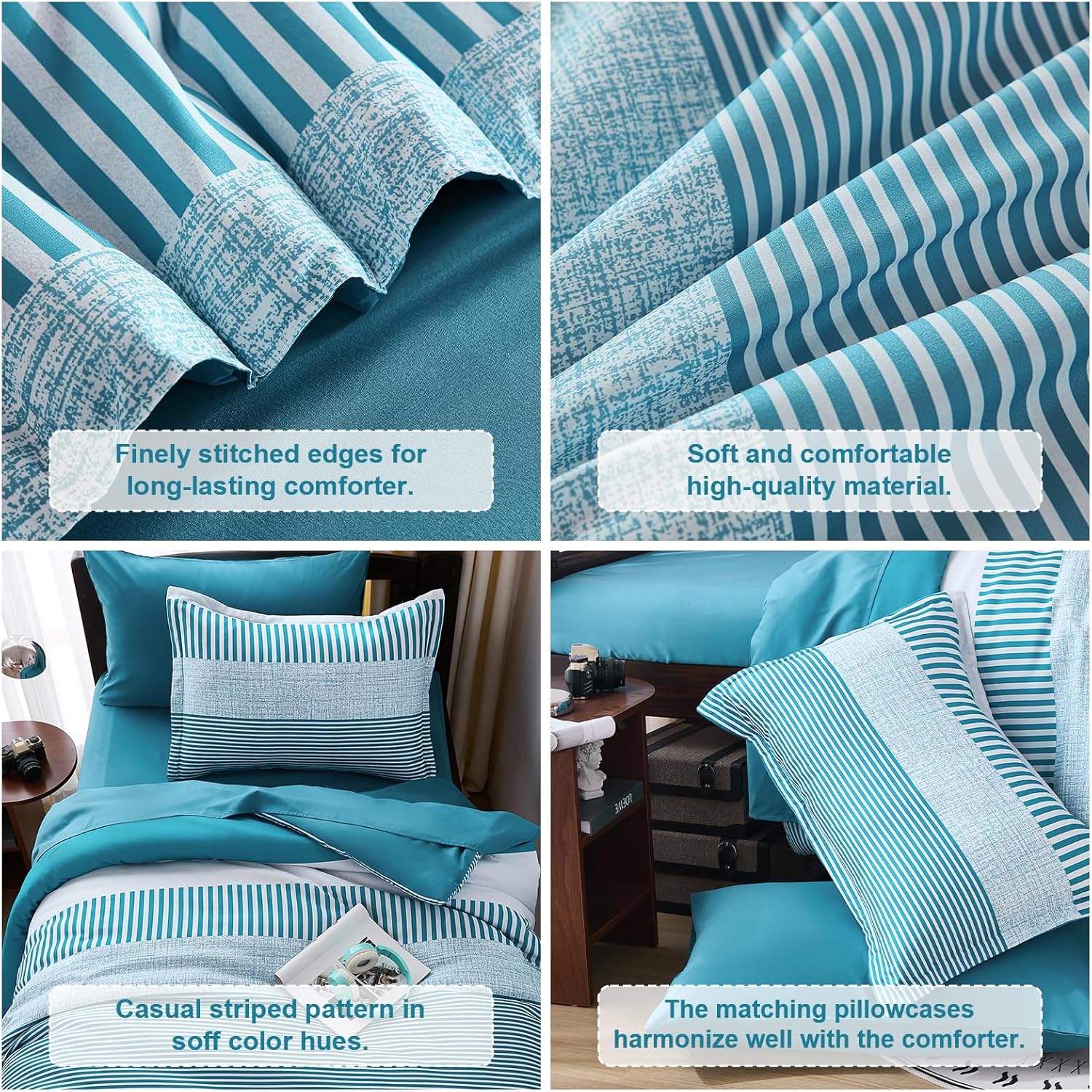 Cottolester Teal Striped Comforter Set Twin Size