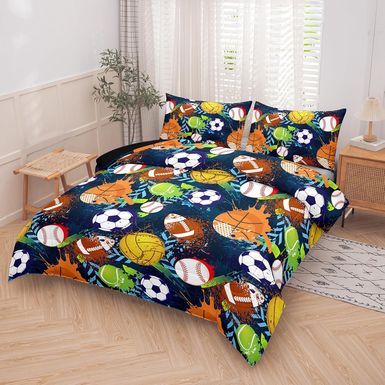 MWMWMW Boys Queen Bedding Set 5 Pcs Sports Bed in a Bag