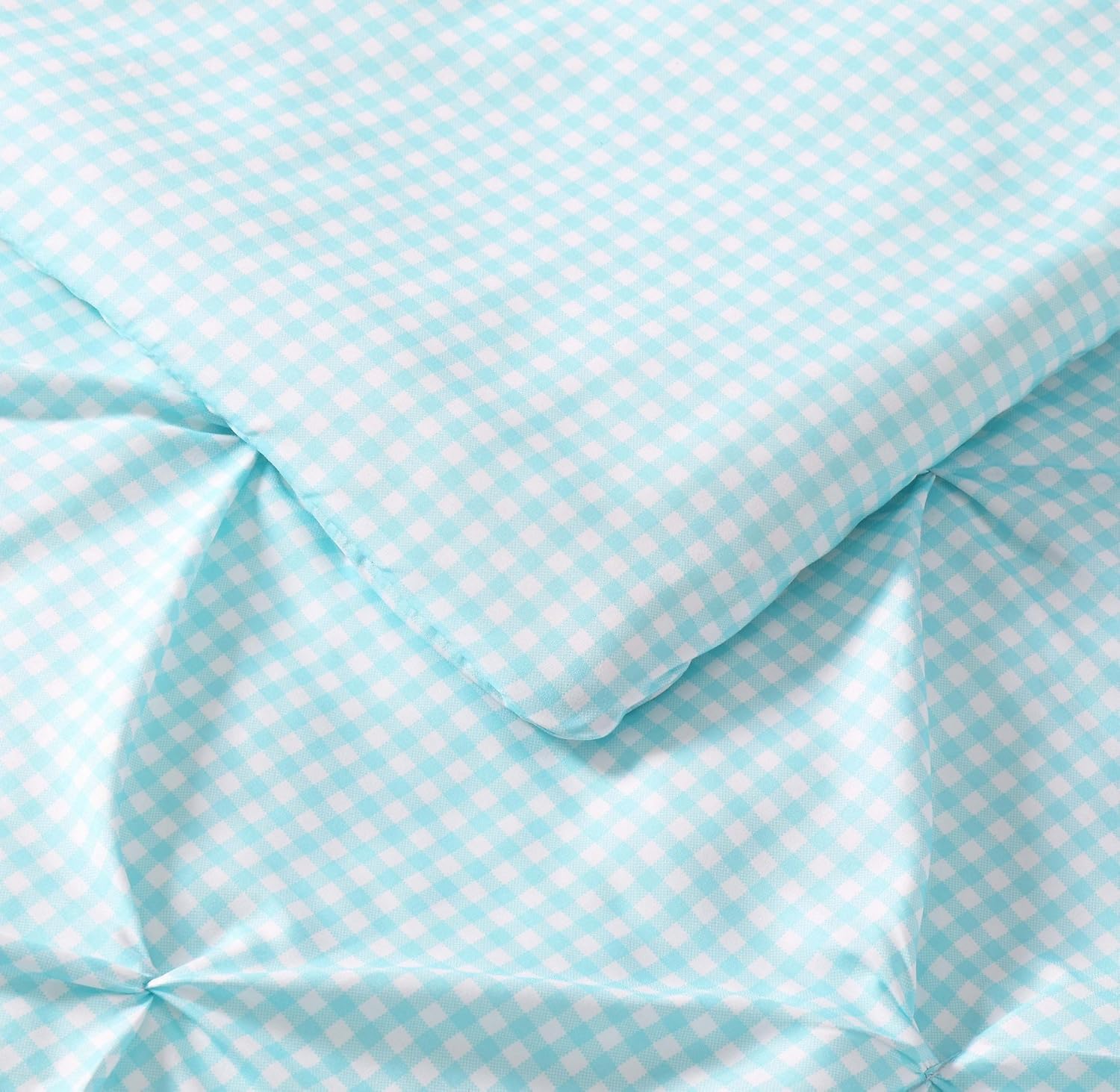 My World Printed Gingham Pinch Pleat Comforter Set Twin XL WhiteAqua