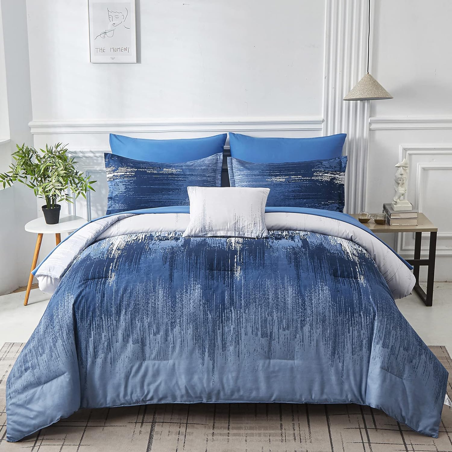 Dinjoy Ombre Blue Comforter Set Twin Size Reversible