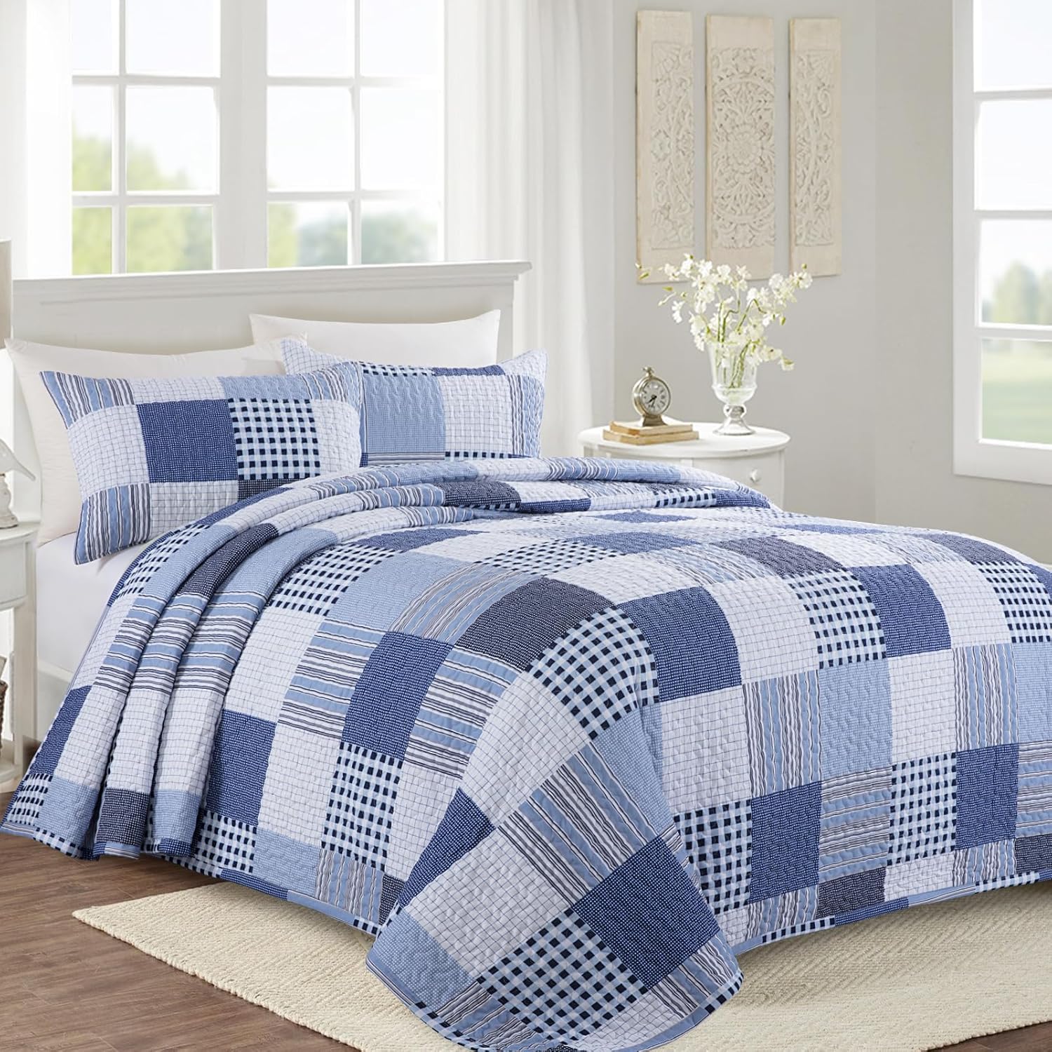 HOMBYS Oversized Plaid Quilt Set with Pillow Shams