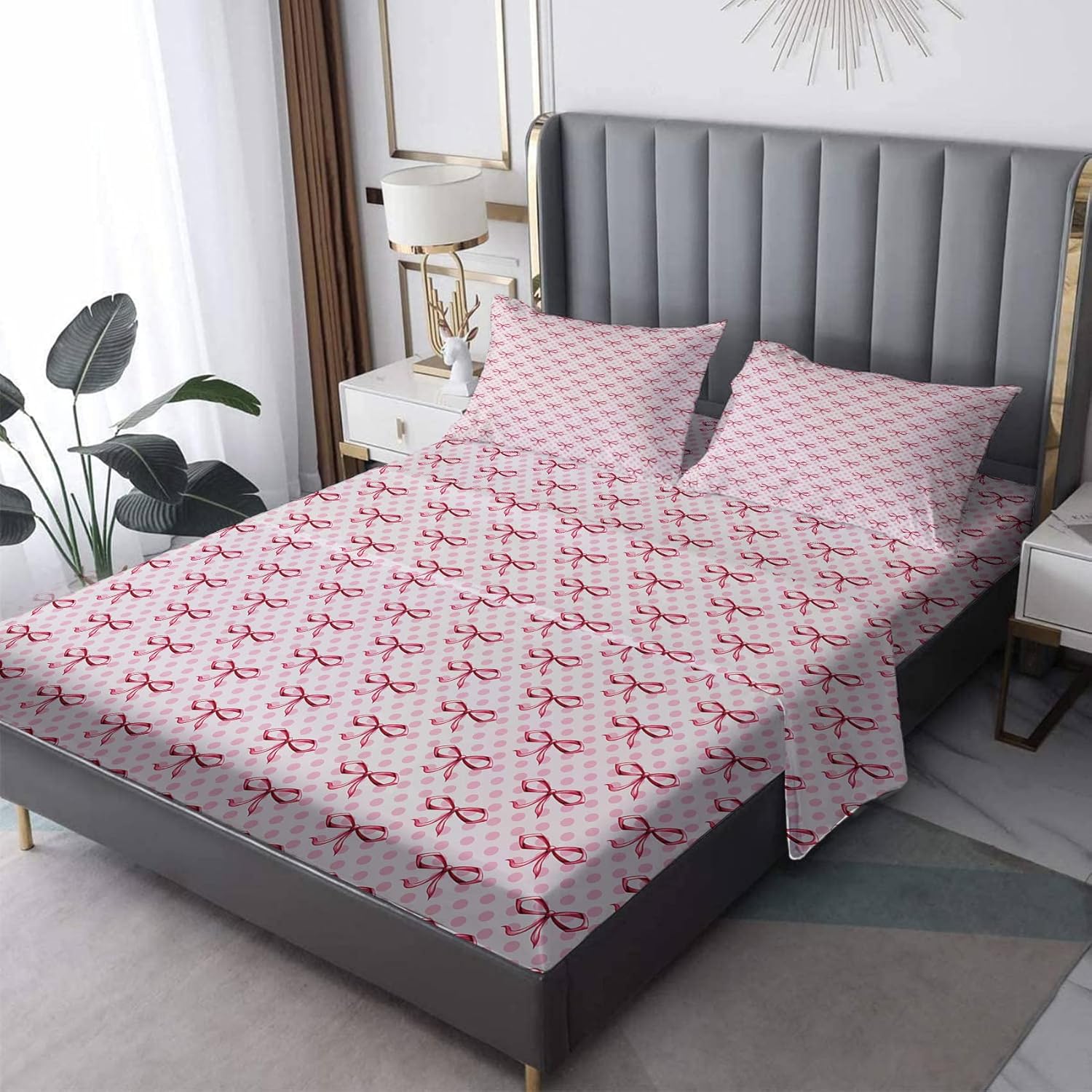 GEDAEUBA Pink Twin XL Bow Tie Sheet Set