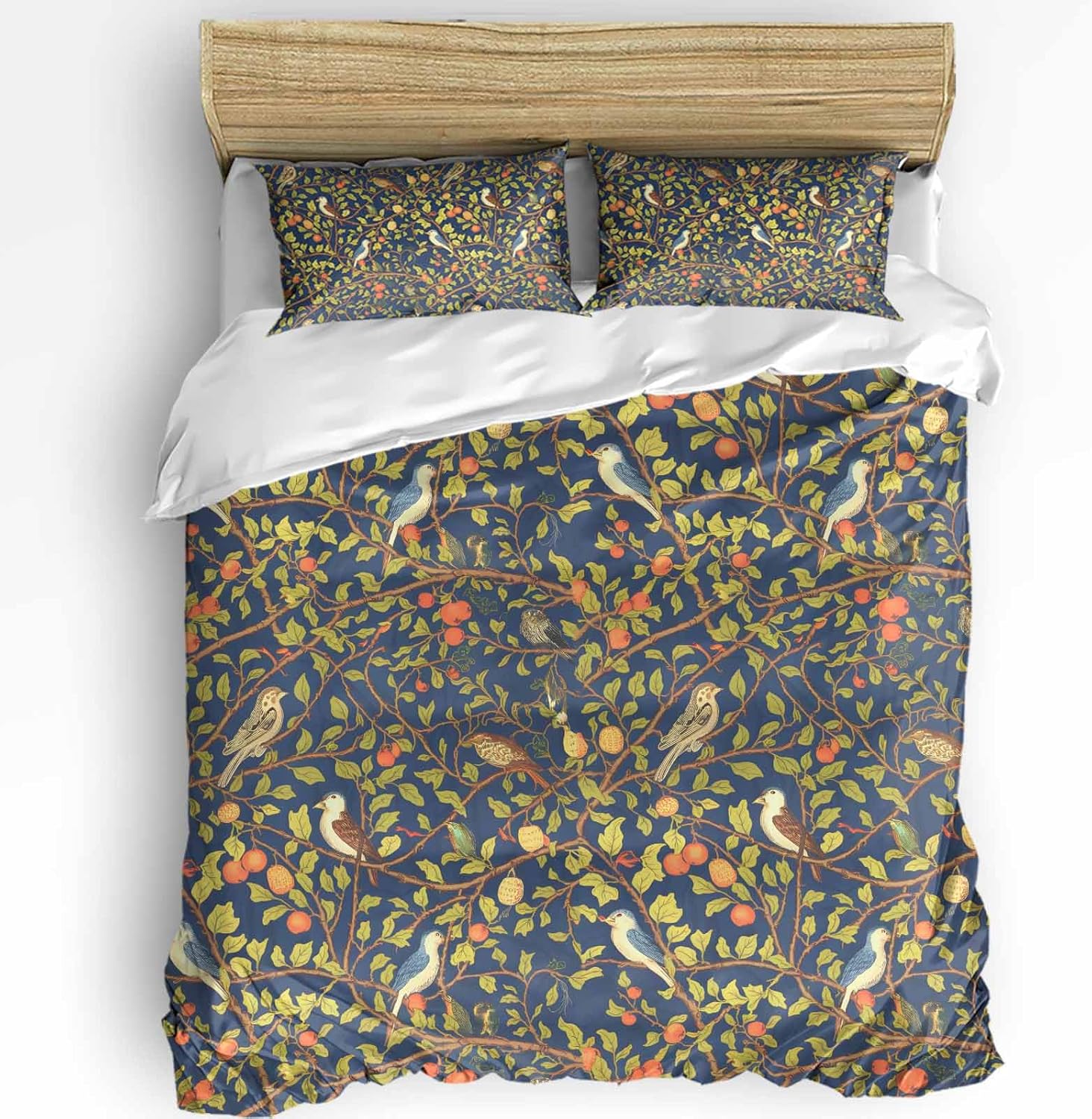 3 Piece Botanical Birds Duvet Cover Set with Zipper 1