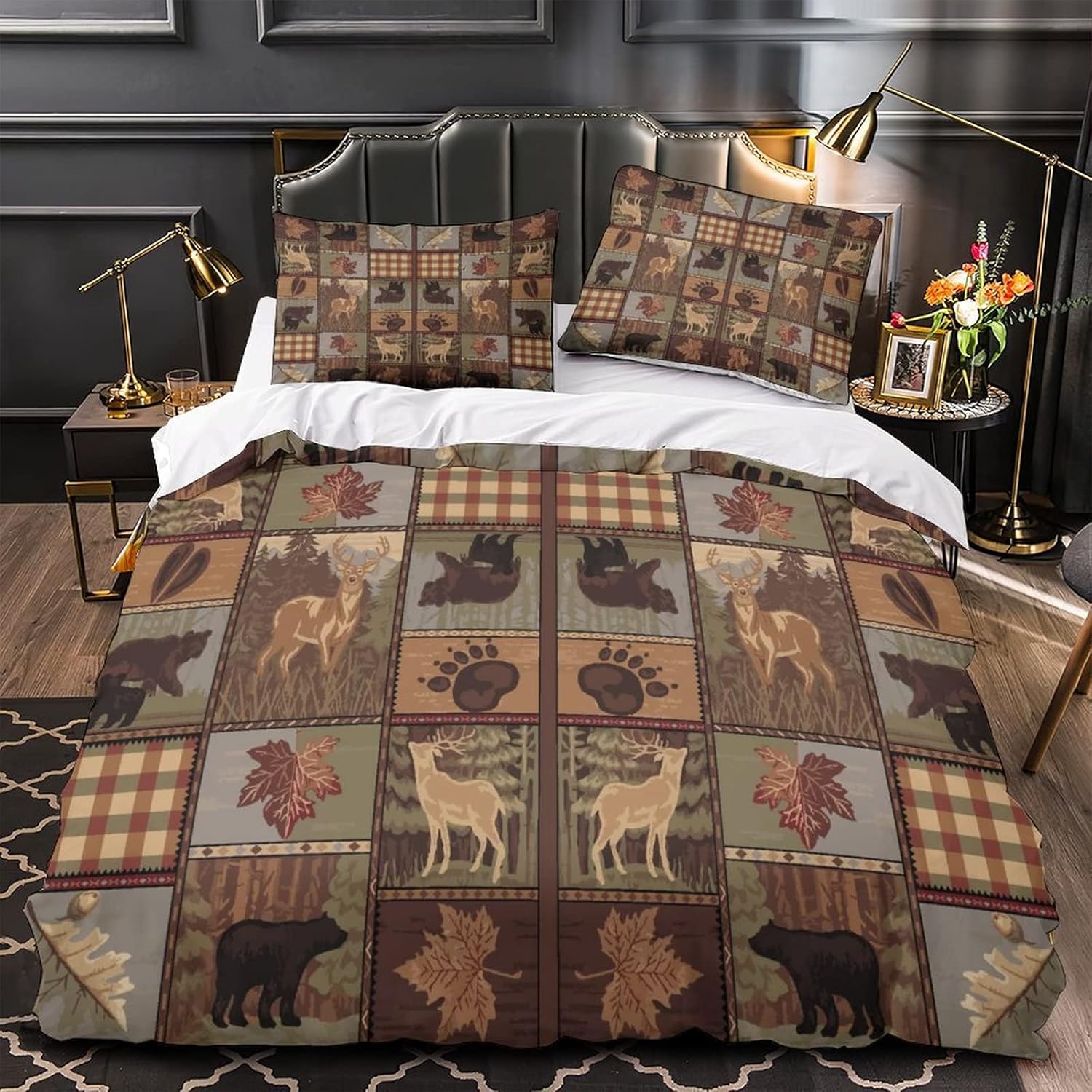 Black White Buffalo Plaid Quilt Set with Pillow Shams