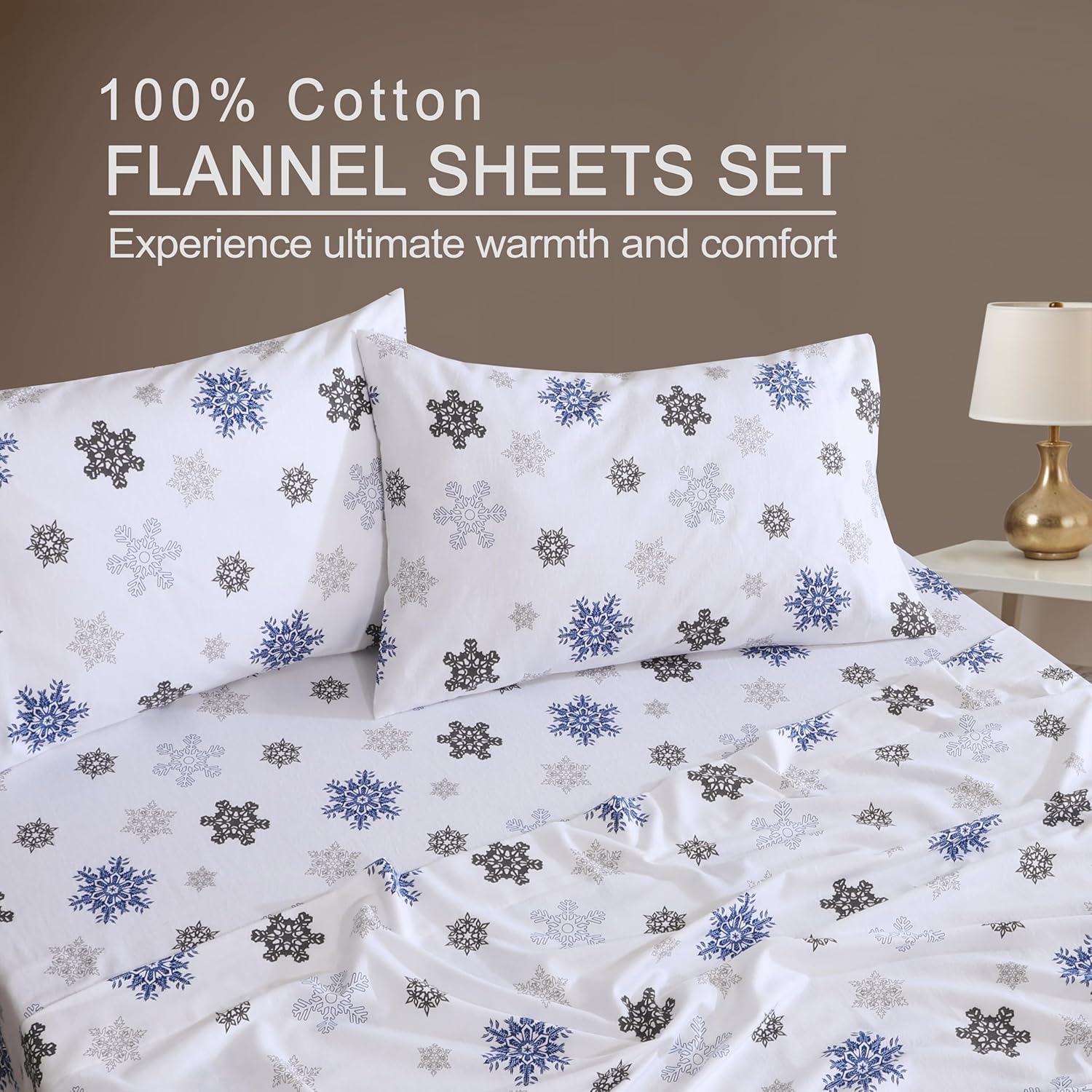 ZOYER Flannel Twin XL Sheet Set - 3 Pieces White Snow