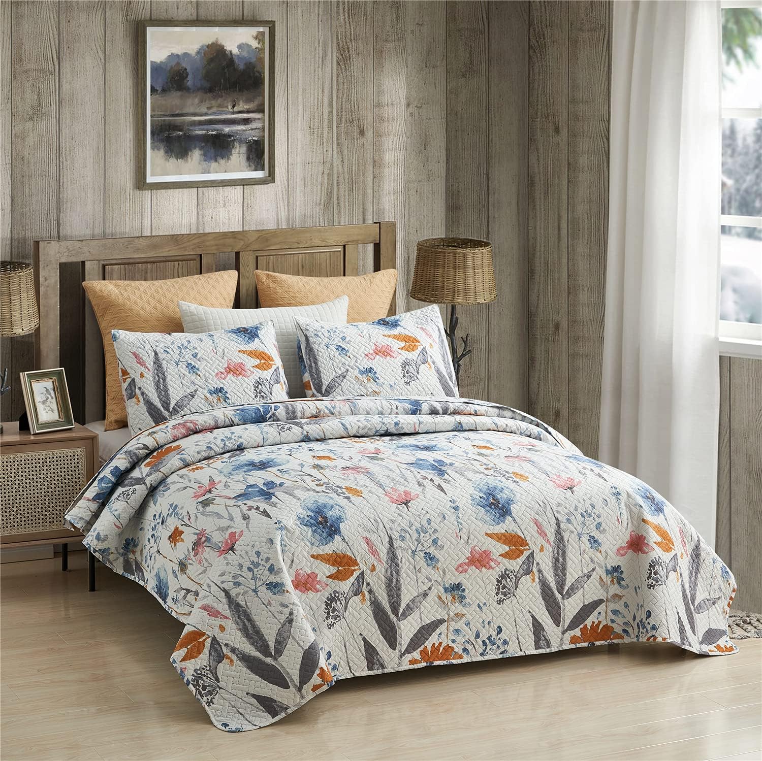 JML Boho Floral King Size Quilt Set 3-Piece