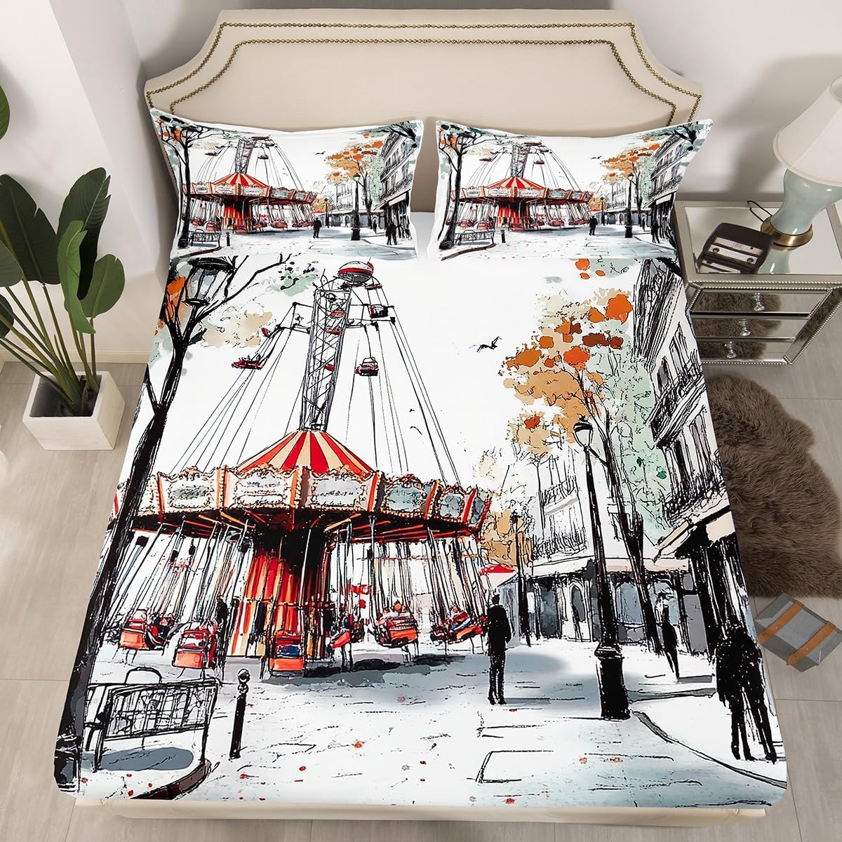 Erosebridal Retro Carousel Bed Sheets Set Twin