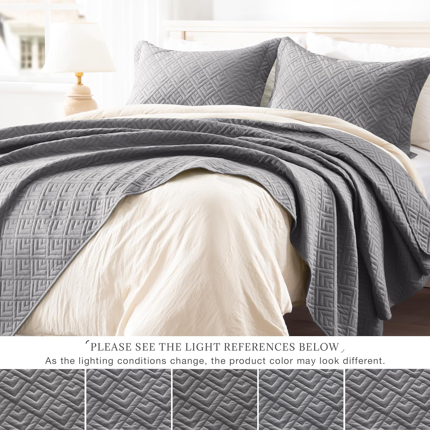 EXQ Home Quilt Set Full Queen Grey 3 Piece