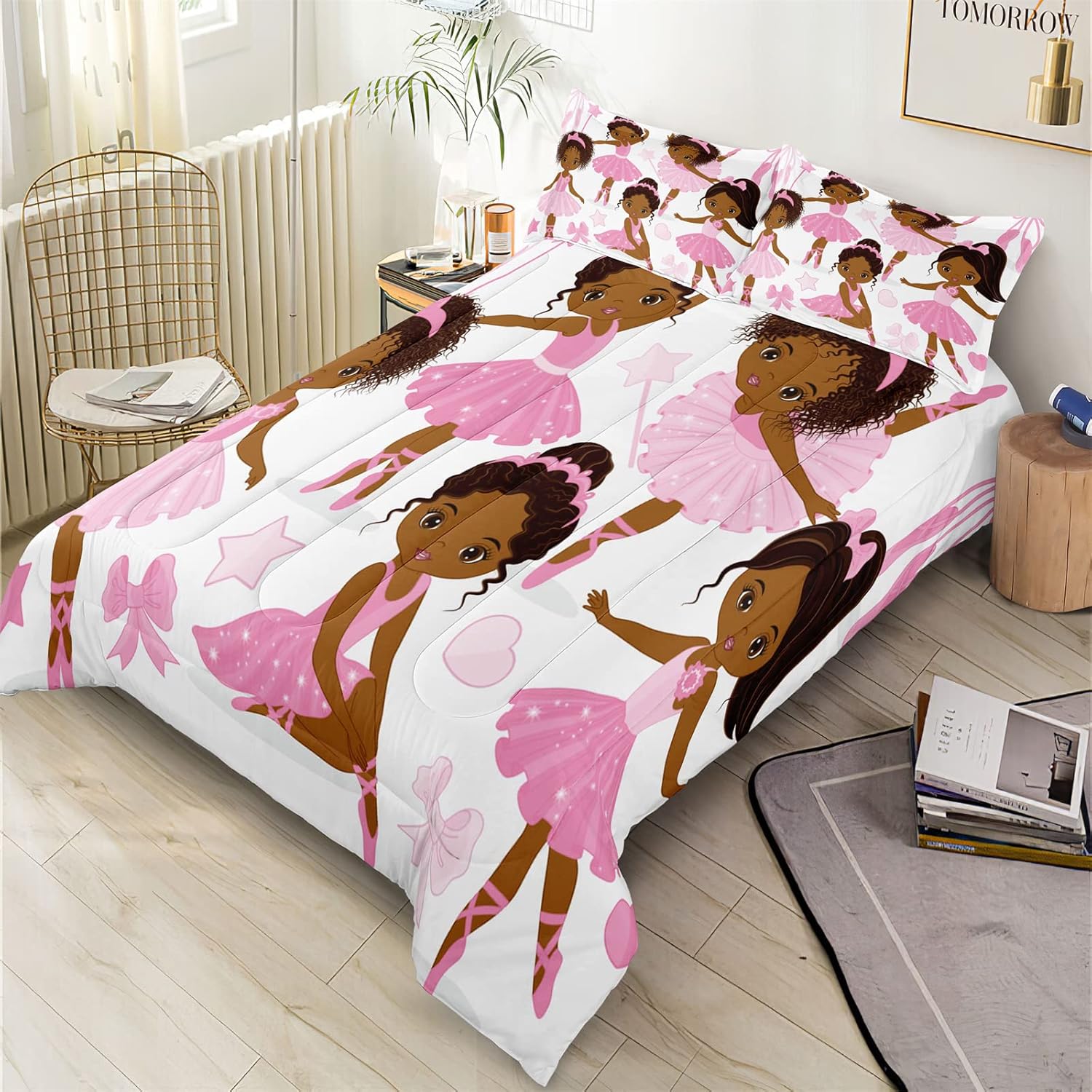 SIRDO Queen Comforter Set for Girls with Ballet Dancer Design