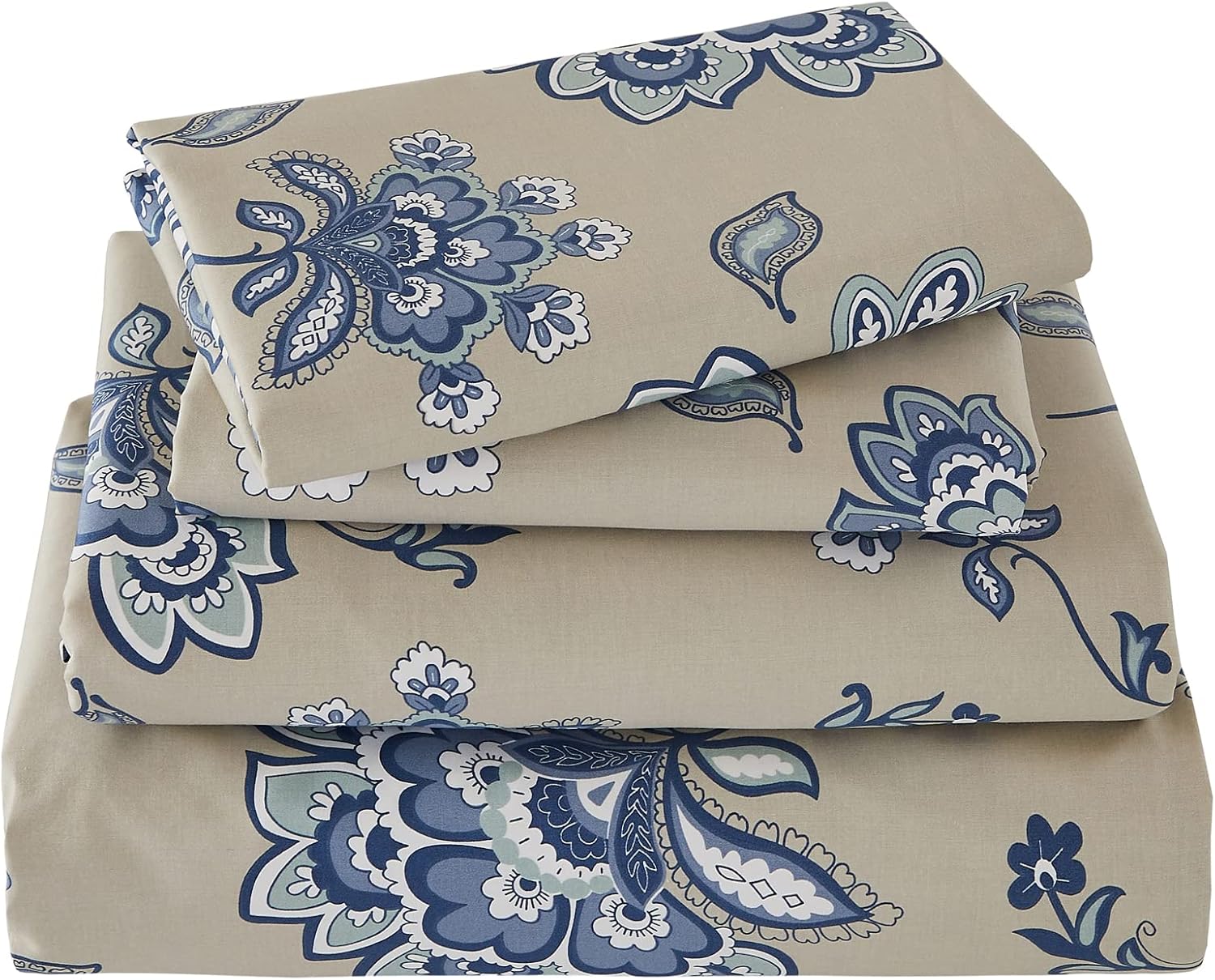 ABREEZE Girls Paisley Printed Bed Sheet Set CalKing Size 4 Piece