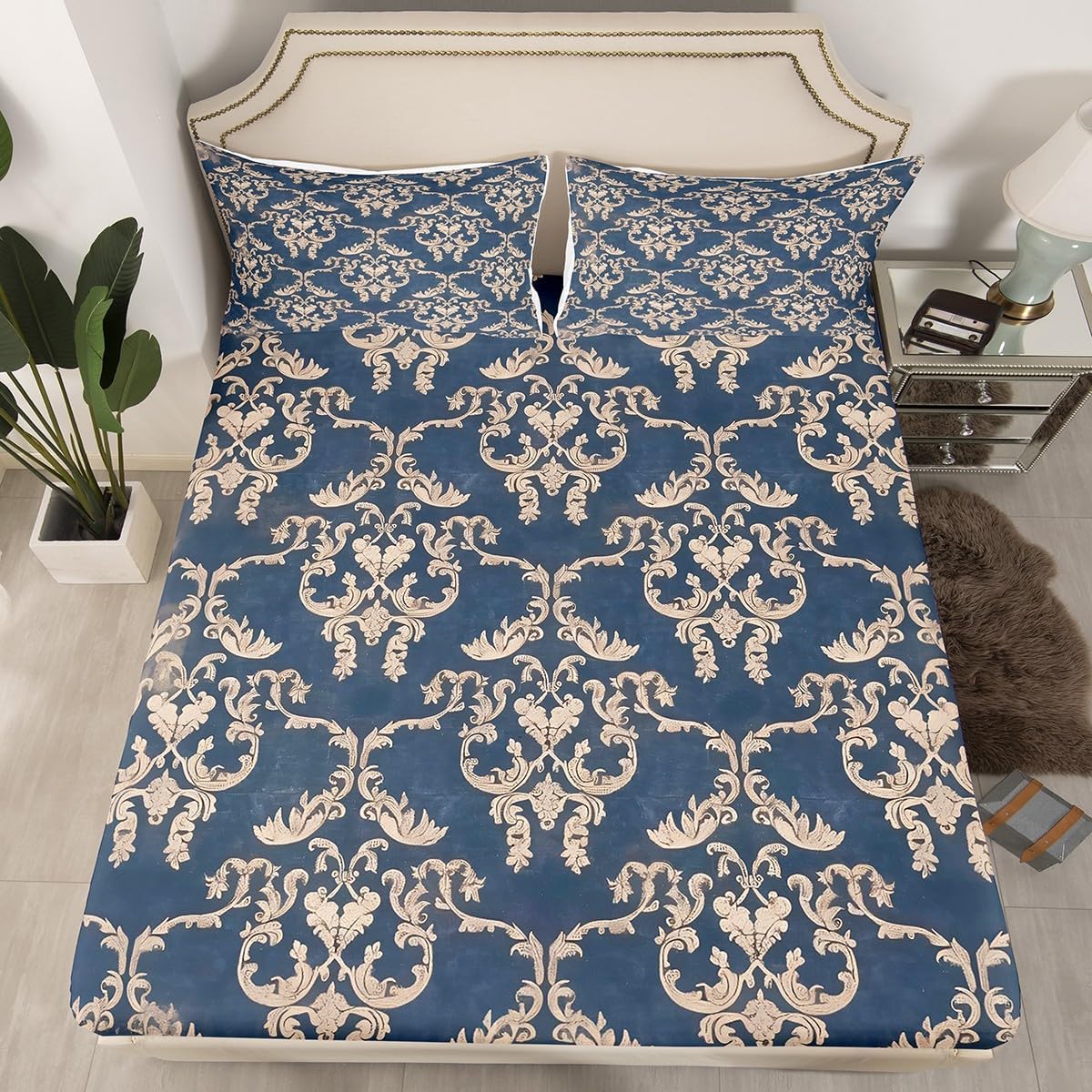 Feelyou Twin Damask Sheet Set for Kids Boys Girls