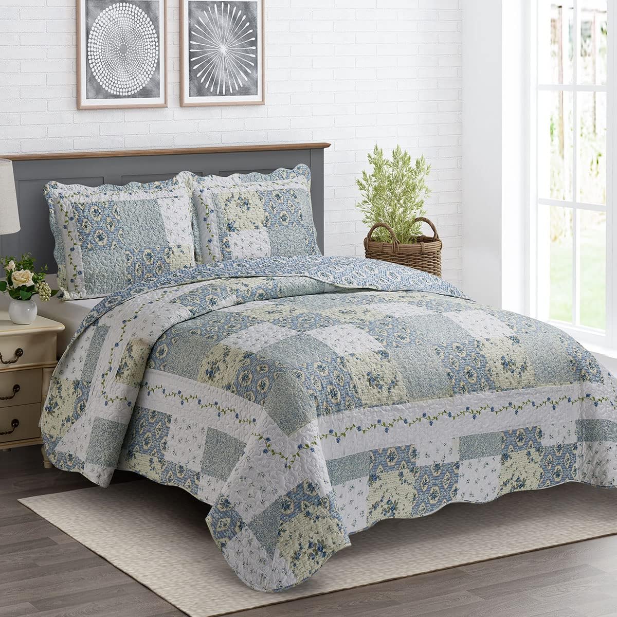 5-Pcs Bedspread Set Twin Microfiber Wrinkle-Free
