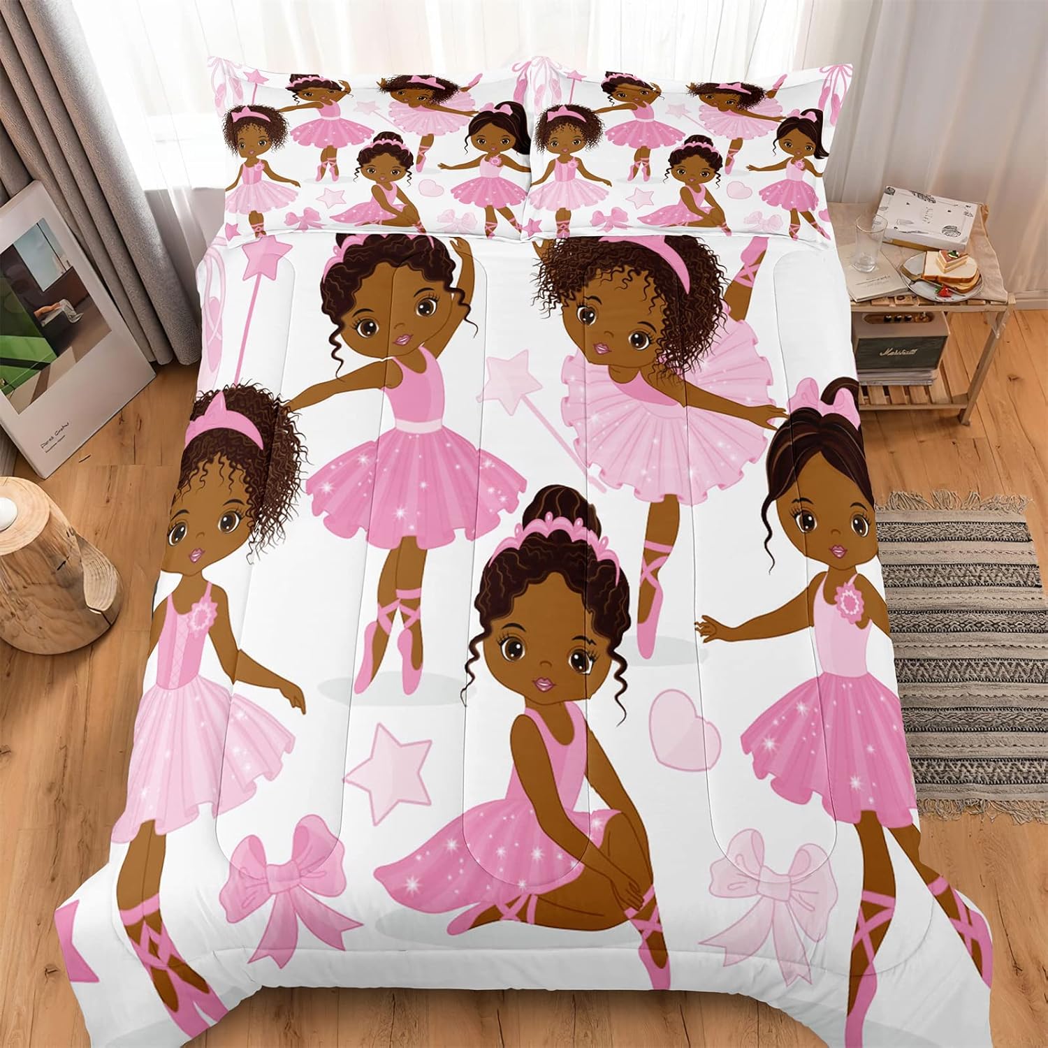 SIRDO Queen Comforter Set for Girls with Ballet Dancer Design
