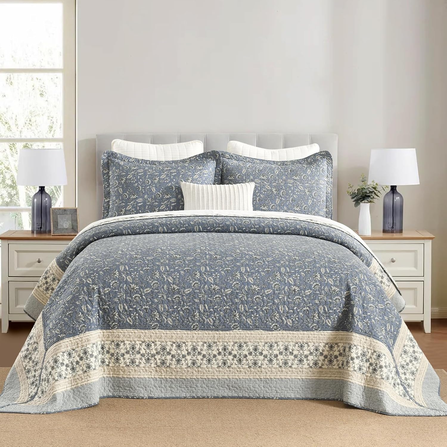 DDUOXIN Oversized King Bedspread Set - 128x120 Grayish BlueBeige
