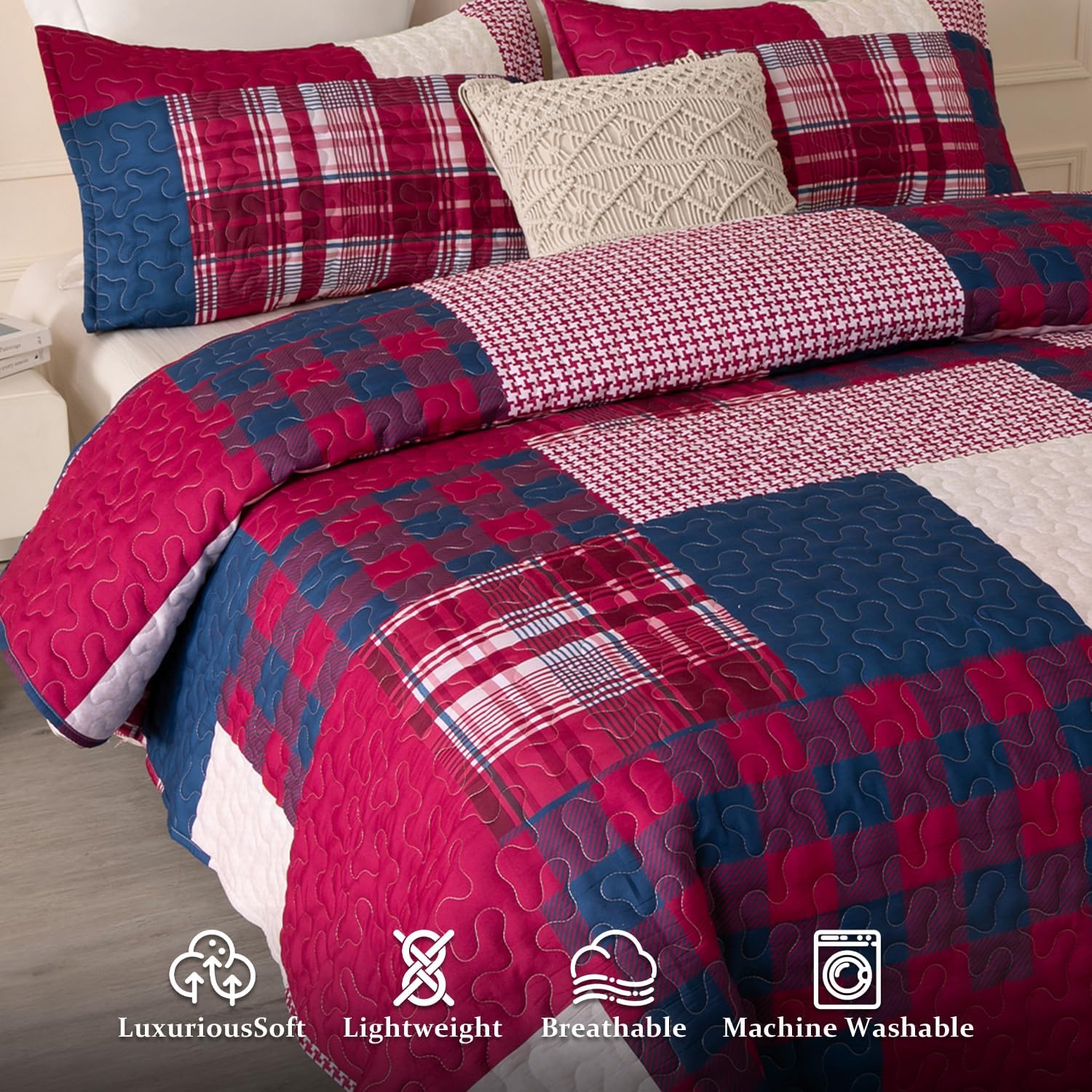 DURLENGEN Boho Quilt Set King 3Pcs