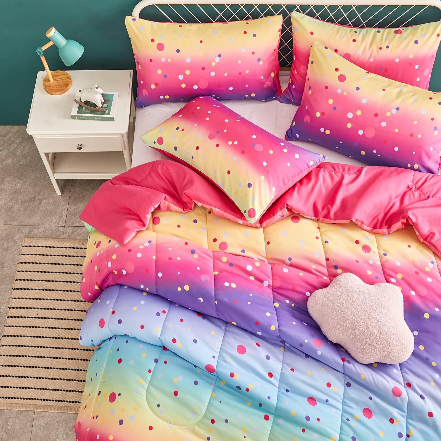 Yogeneg Rainbow Polka Dot Comforter Set Twin Size