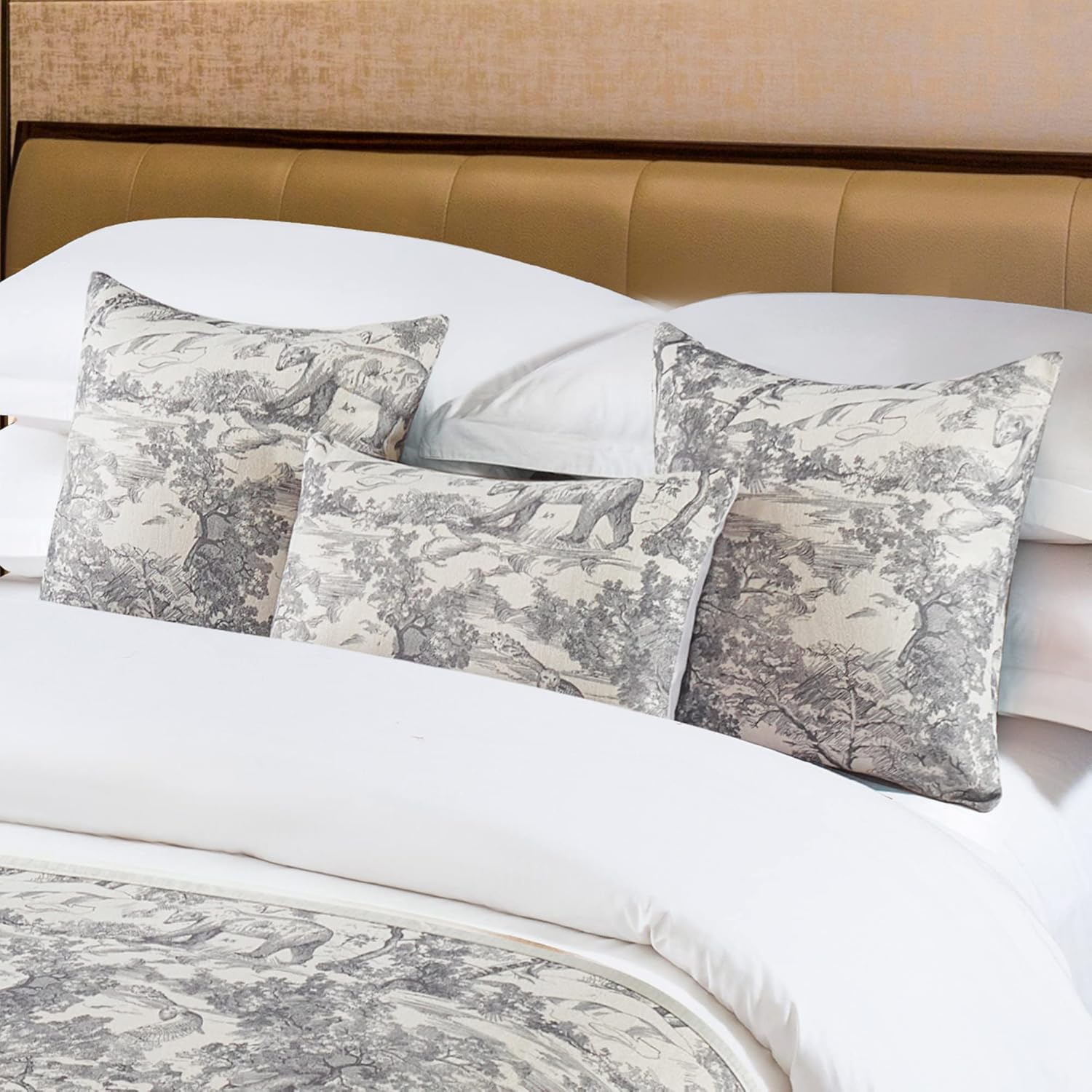 OSVINO Floral Bed Scarf 100 Microfiber Gray 2 Pillowcases