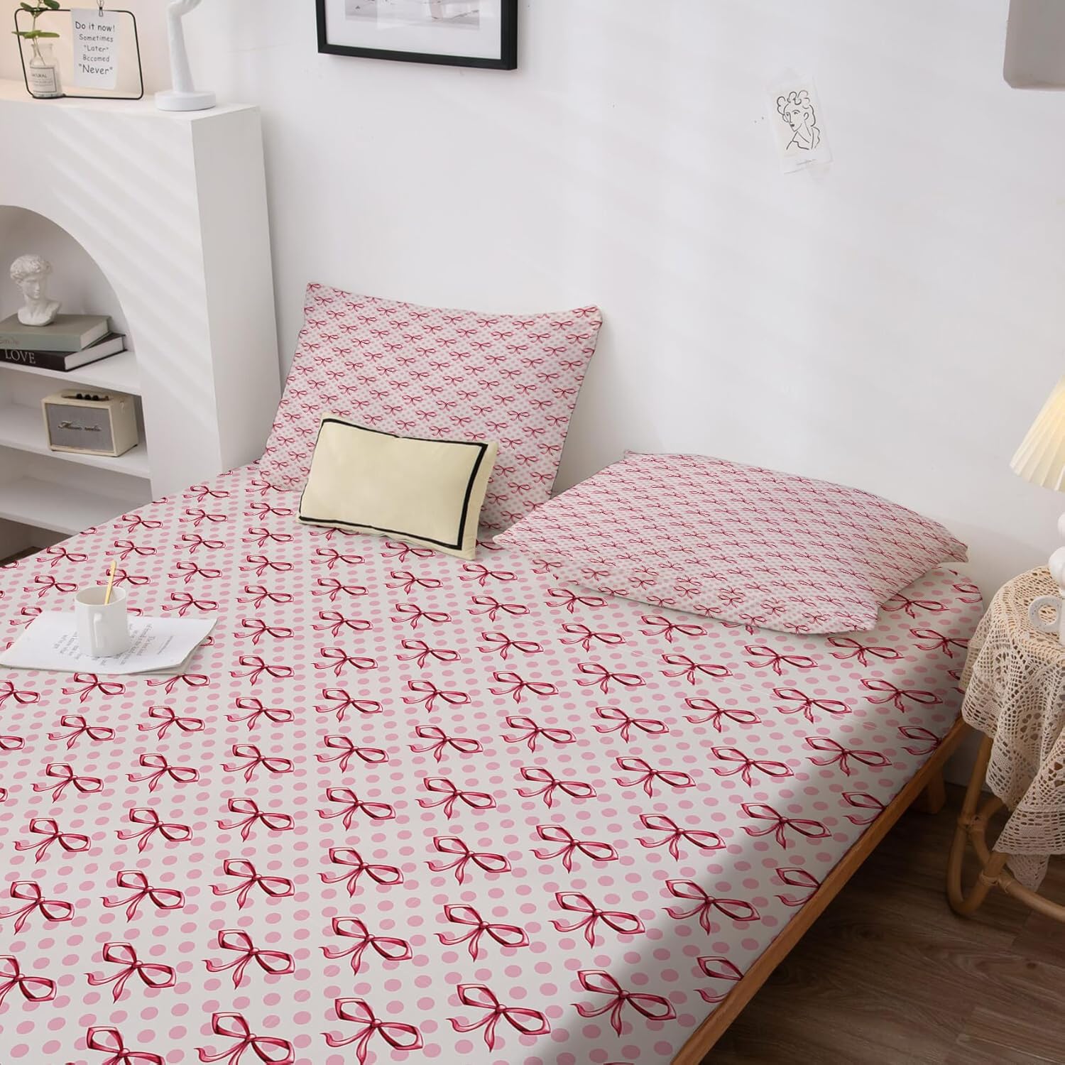 GEDAEUBA Pink Twin XL Bow Tie Sheet Set