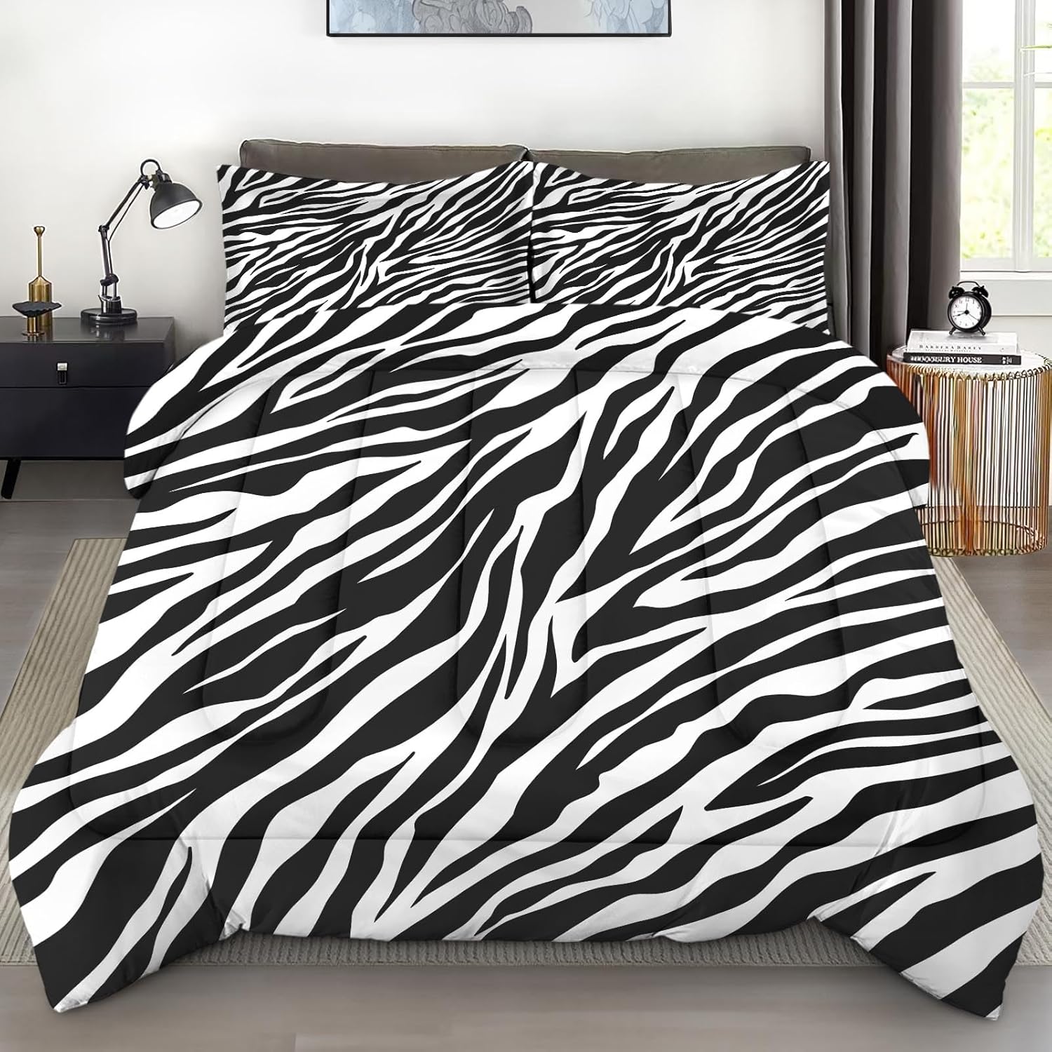 Pamnest Zebra Stripe Queen Comforter Set 3 Pcs