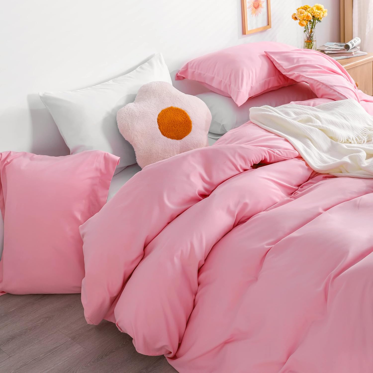 NTBAY Twin Duvet Cover Set with Pillow Sham Pink