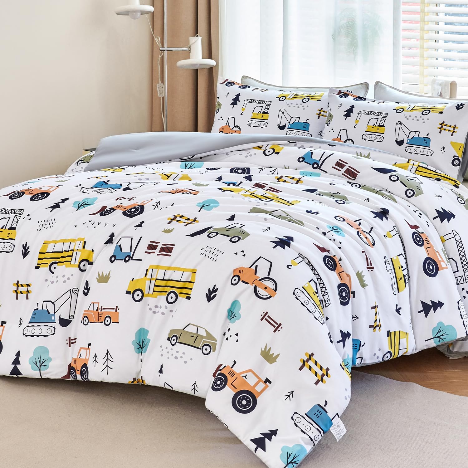 WINLIFE Twin Size Comforter Set with Cartoon Excavator Pattern