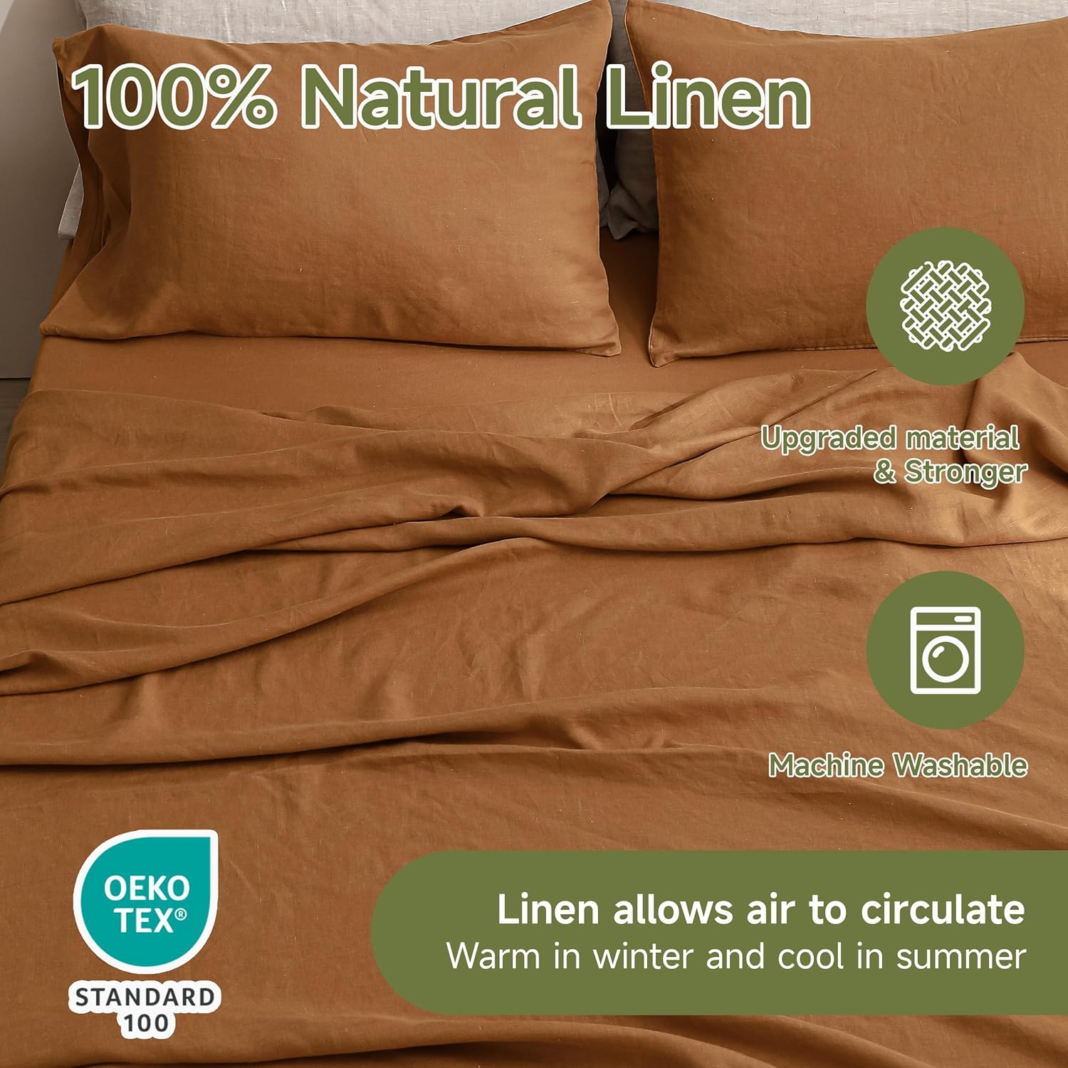 SimpleOpulence 100 Linen Sheet Set - California King Rust