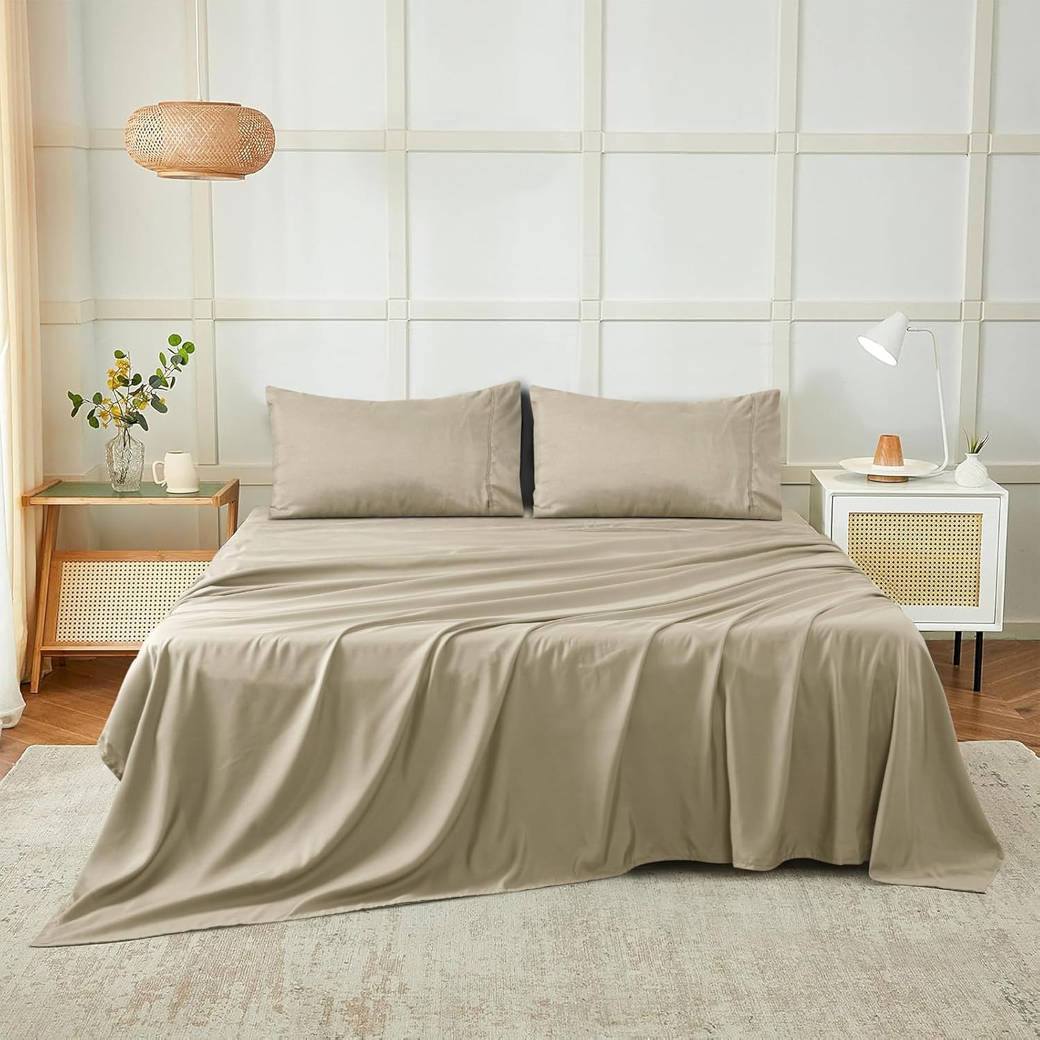 Cotton Passion Microfiber Sheet Set - Queen 4-Piece Beige Luxury Deep Pockets