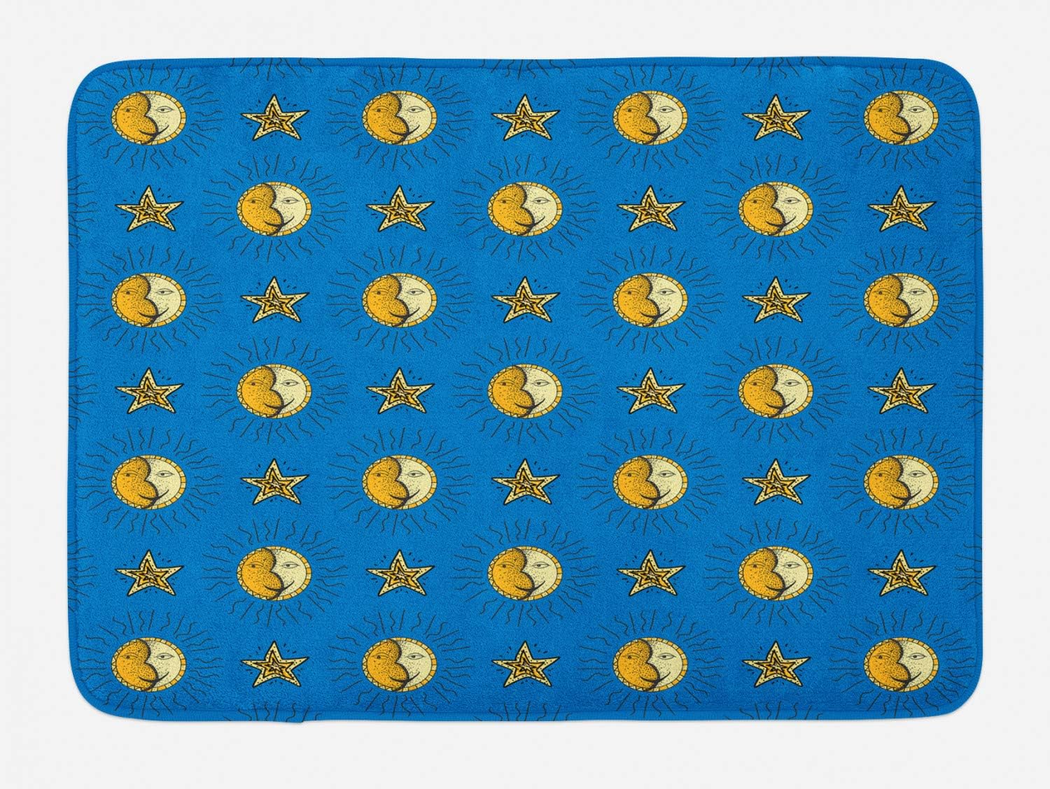 Ambesonne Cartoon Bath Mat with Sun Moon Phases Design