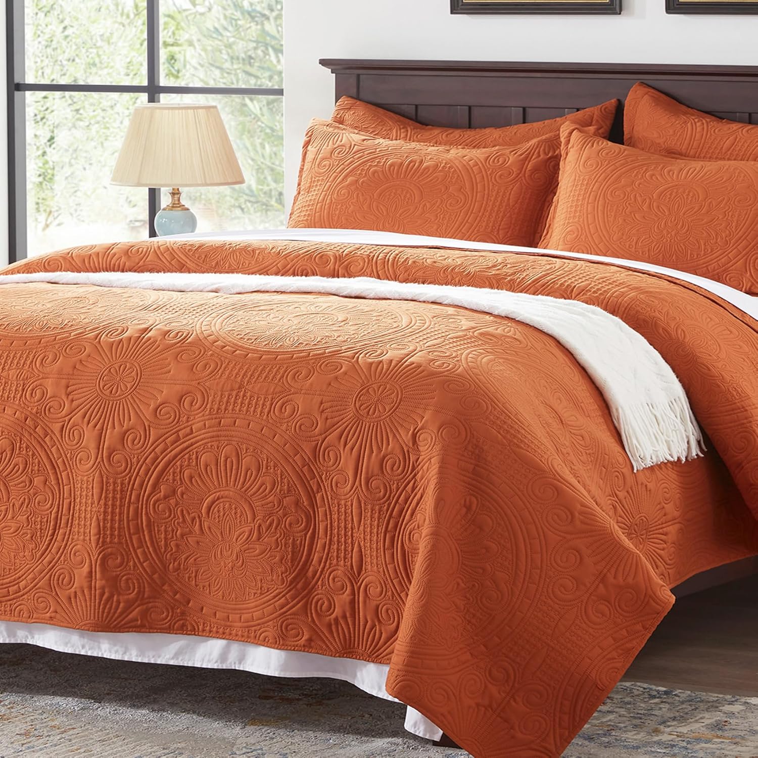 Anluoer Quilt Set Burnt Orange Embossed