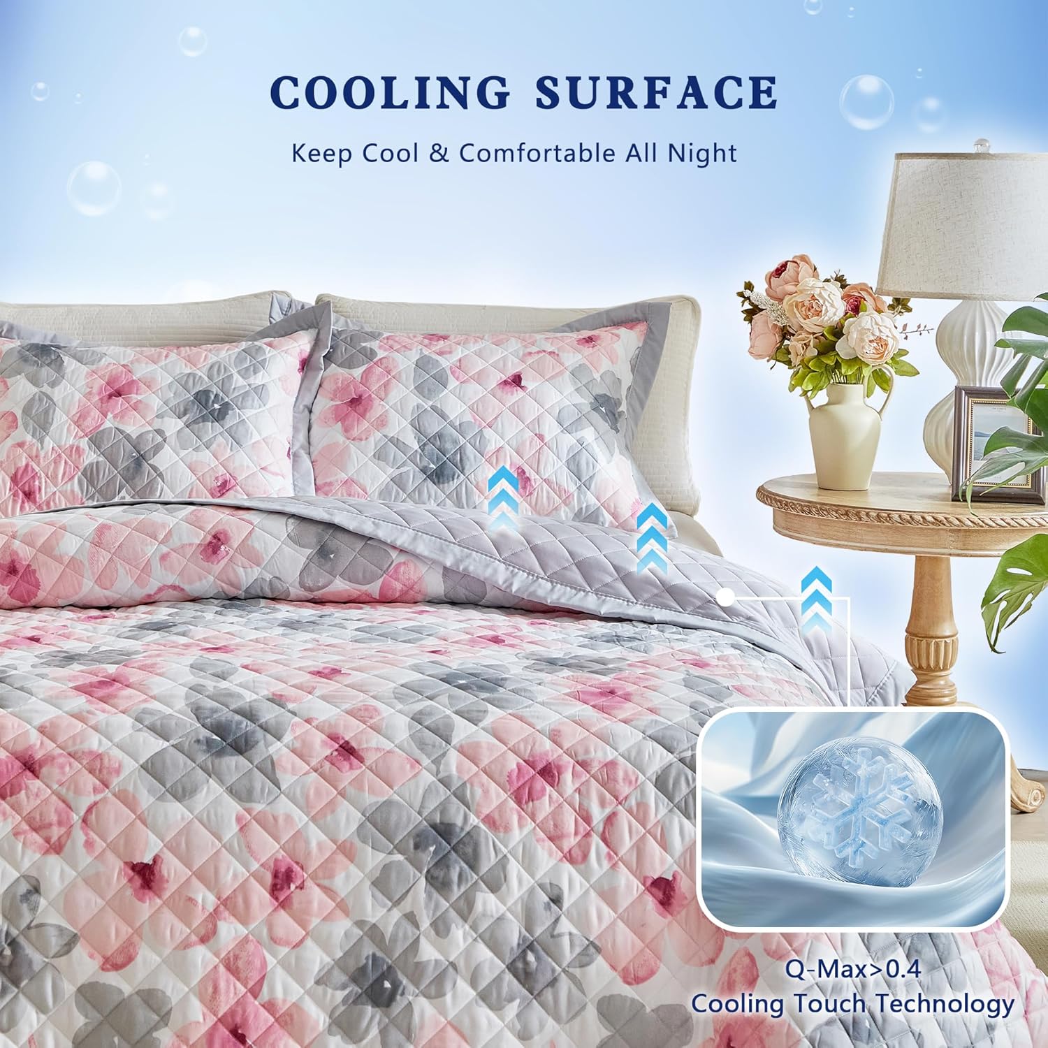 Cooling Quilt Set Queen Size Reversible Floral