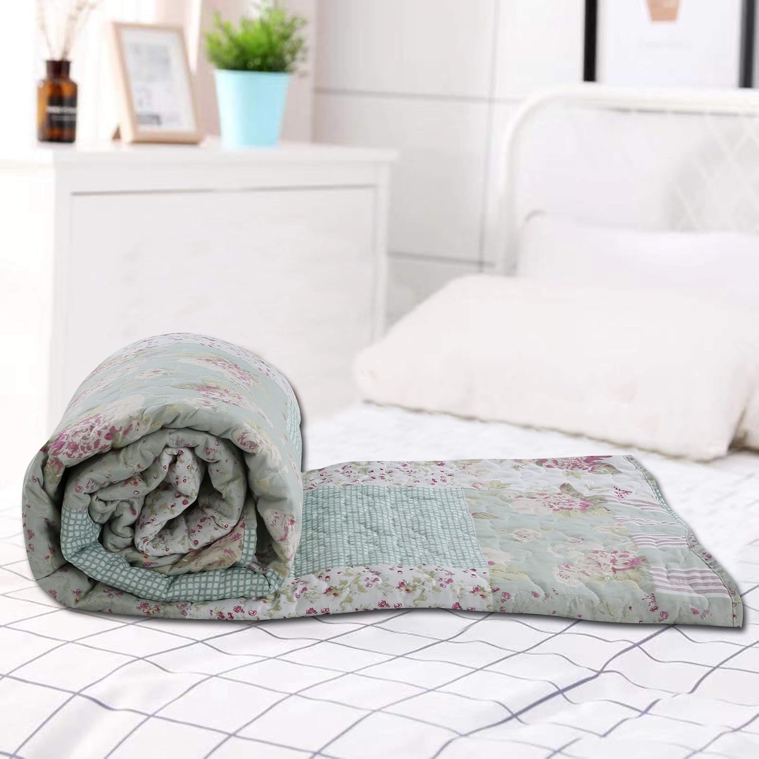 English Roses Quilt Set Reversible 3PCS Queen Size