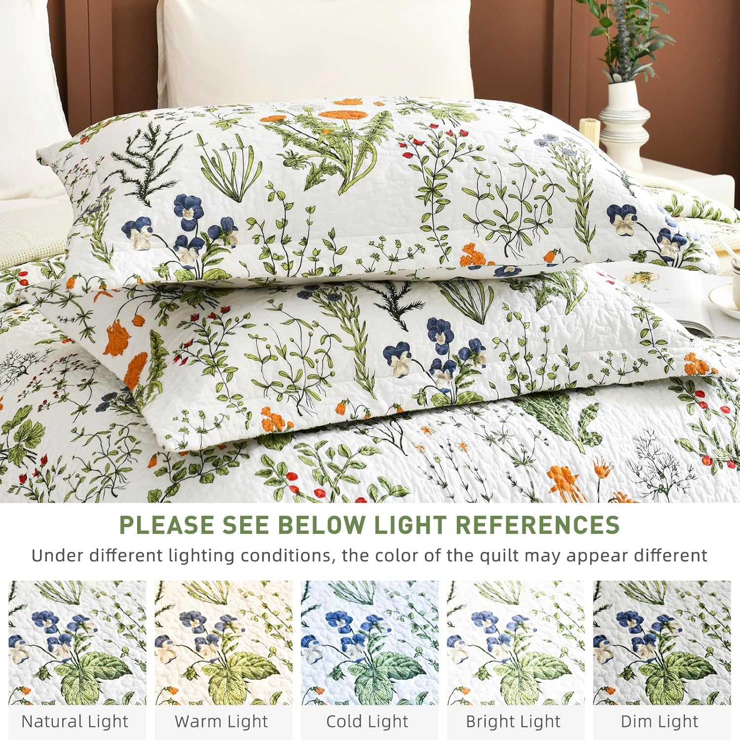 Lady Ann 100 Cotton Floral Queen Quilt Set - Yellow Flowers Leaves